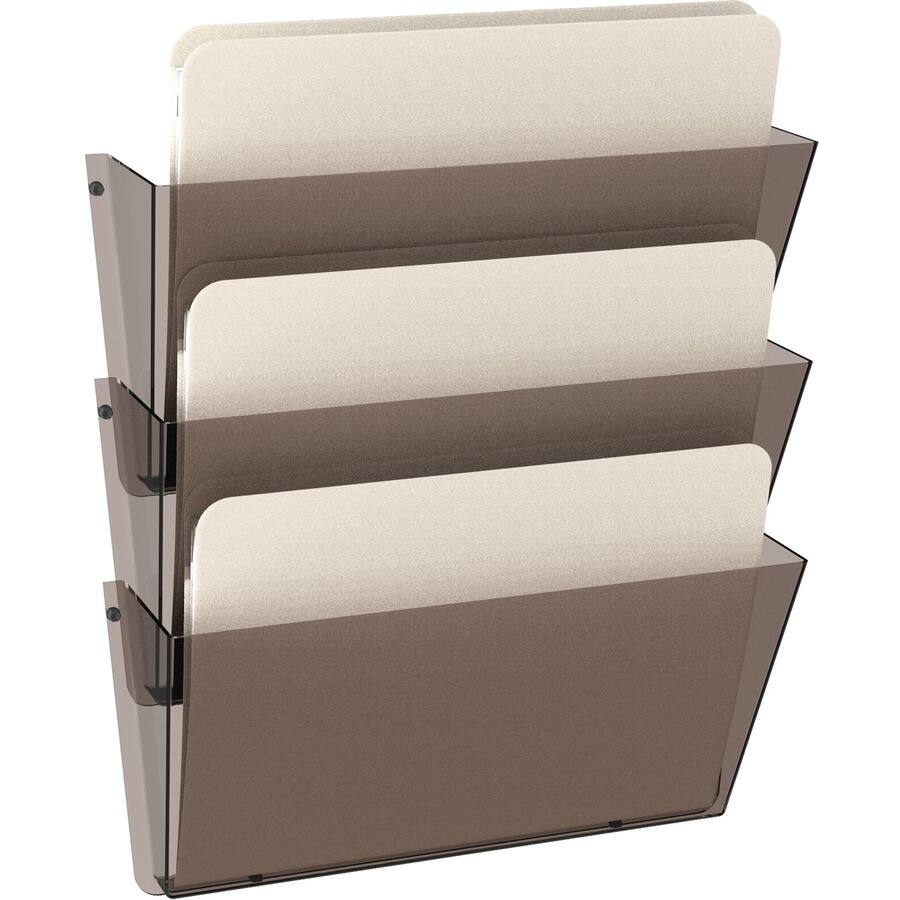 Left. Deflecto - Deflecto Unbreakable DocuPocket - 3 Pockets - 6.50" Height x 14.50" Width x 3" Depth - Unbreakable - Smoke - Plastic - 3.