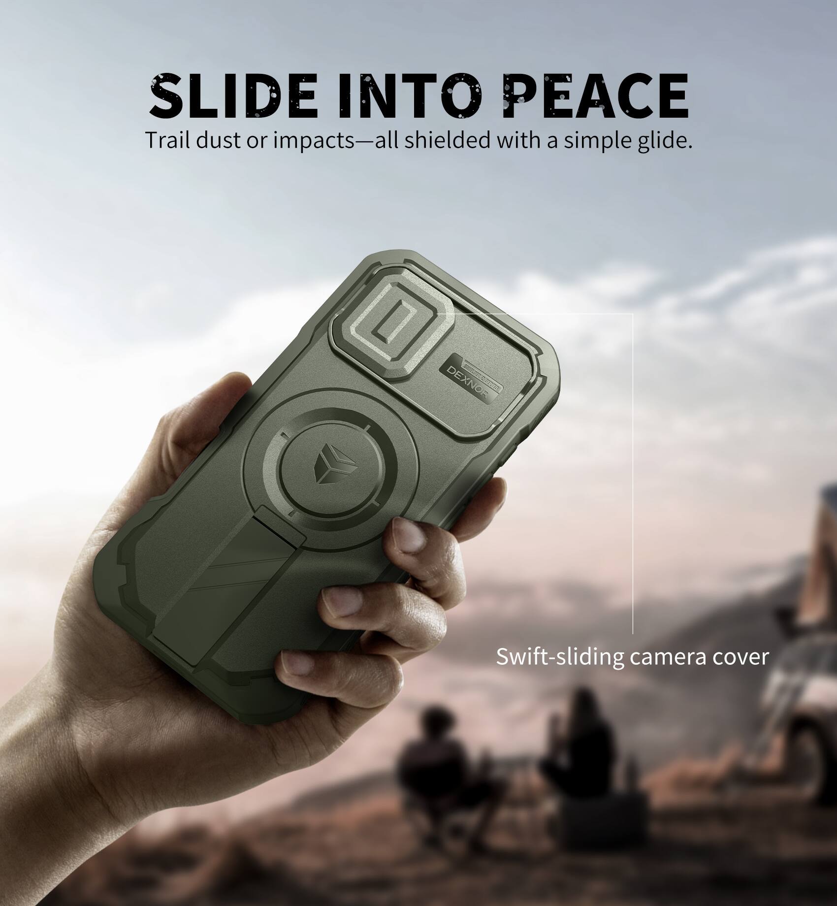 SLIDE INTO PEACE  
Trail dust or impacts—all shielded with a simple glide.  

Swift-sliding camera cover