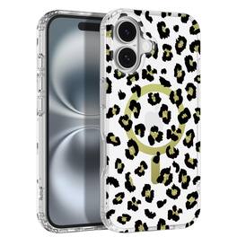 Ornarto - Designed for iPhone 16 Case 6.1" with Leopard Print,Compatible with MagSafe,Clear Shockproof Case - Black