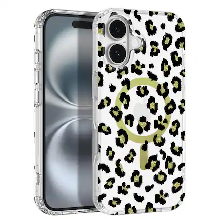 Front. Ornarto - ORNARTO Designed for iPhone 16 Case 6.1" with Leopard Print,Compatible with MagSafe,Clear Shockproof Case-Black - Black.