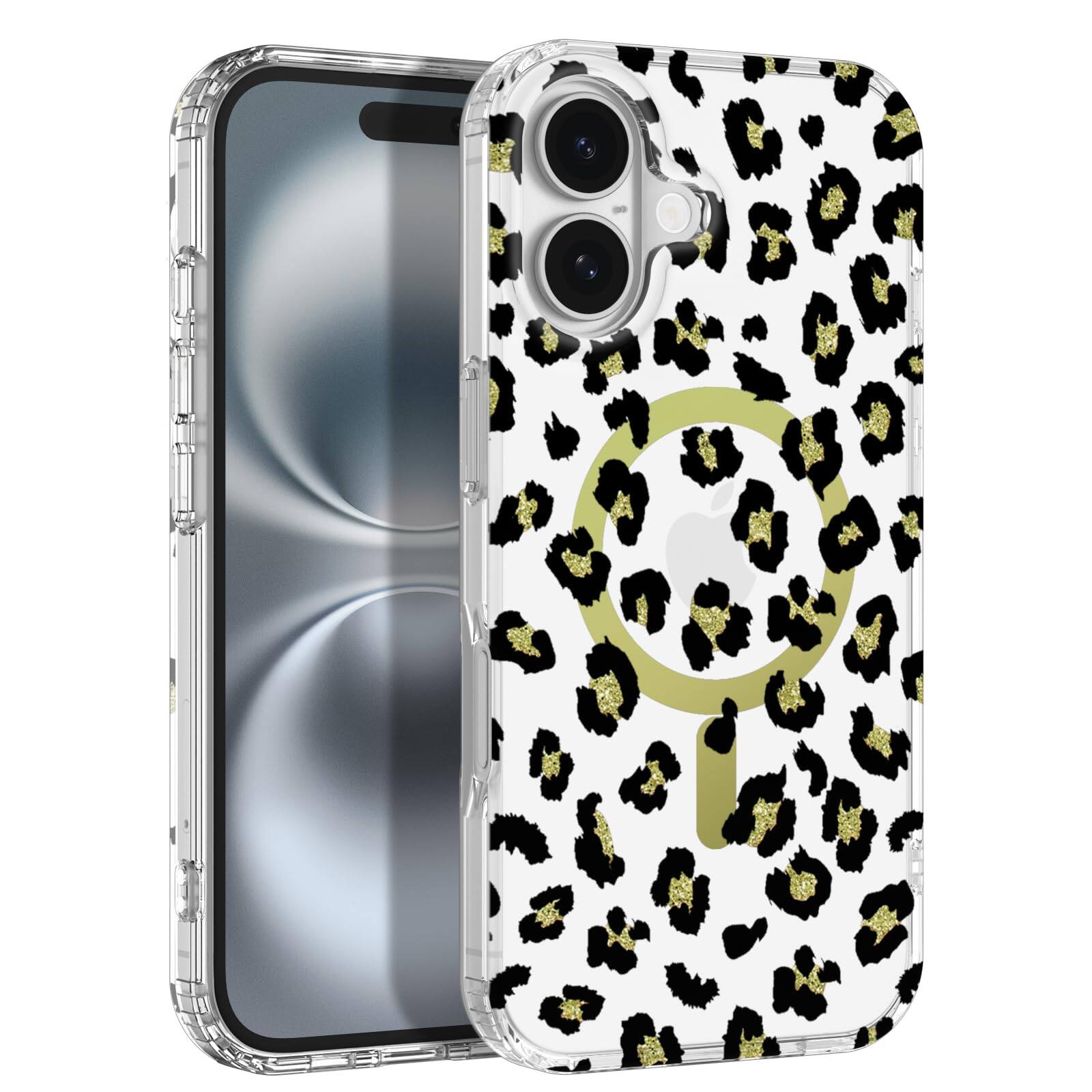 Front. Ornarto - ORNARTO Designed for iPhone 16 Case 6.1" with Leopard Print,Compatible with MagSafe,Clear Shockproof Case-Black - Black.