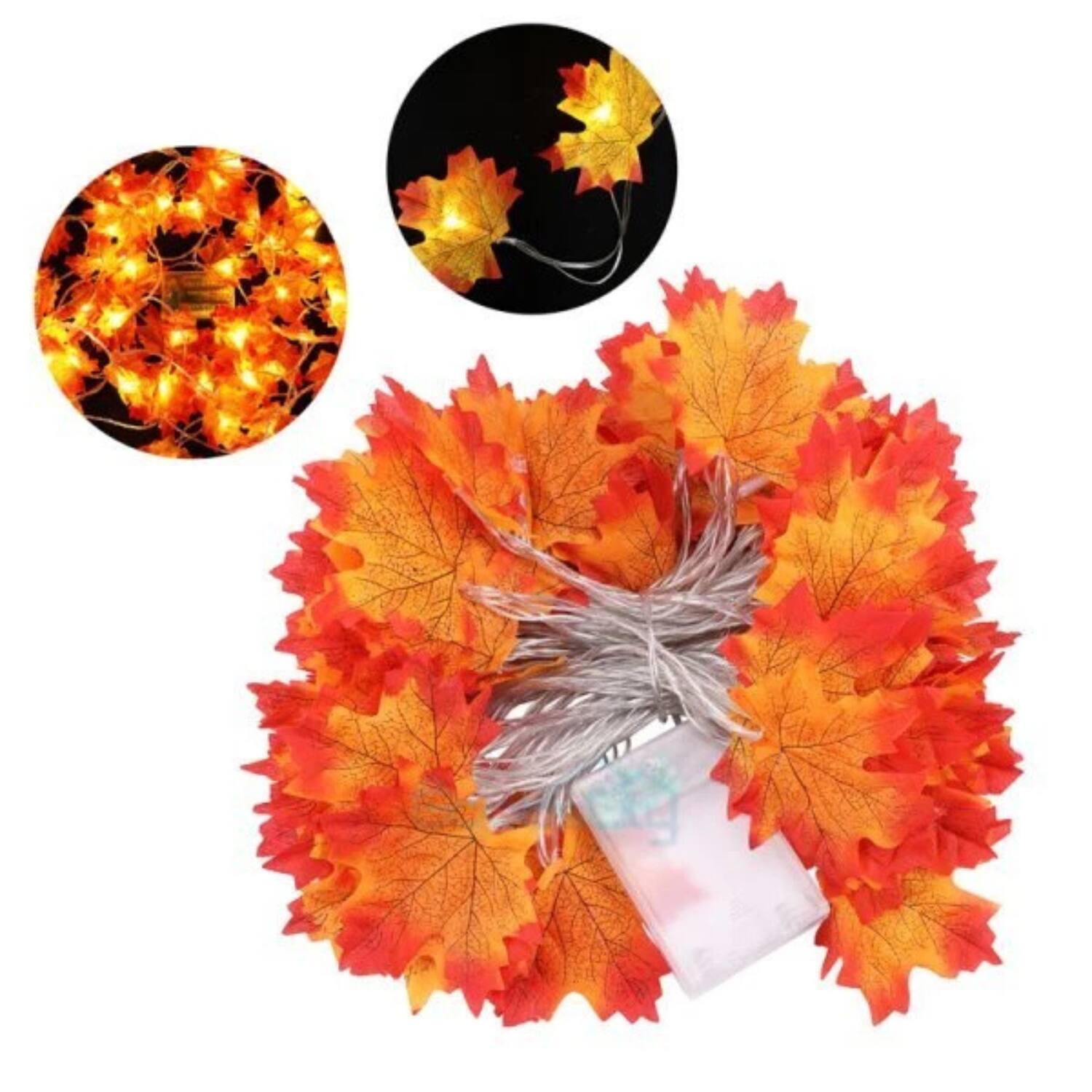 Angle. Stock Preferred - 6m 40 LED Maple Leaf String Lights - White.