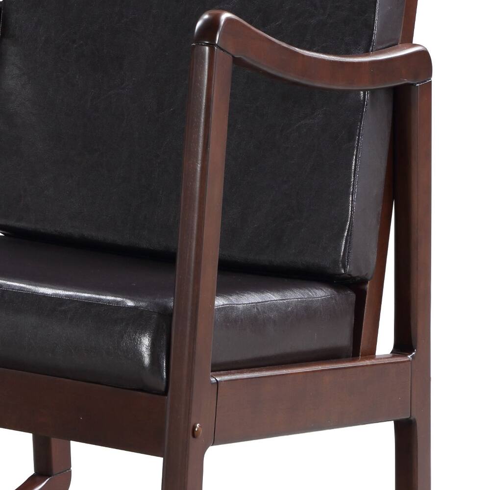 Alt View 1. Loheer - Loheer Dark Brown Faux Leather Rocking Chair with Armrest, Espresso Finish Rubber Wood Modern Rocker - Dark Brown.