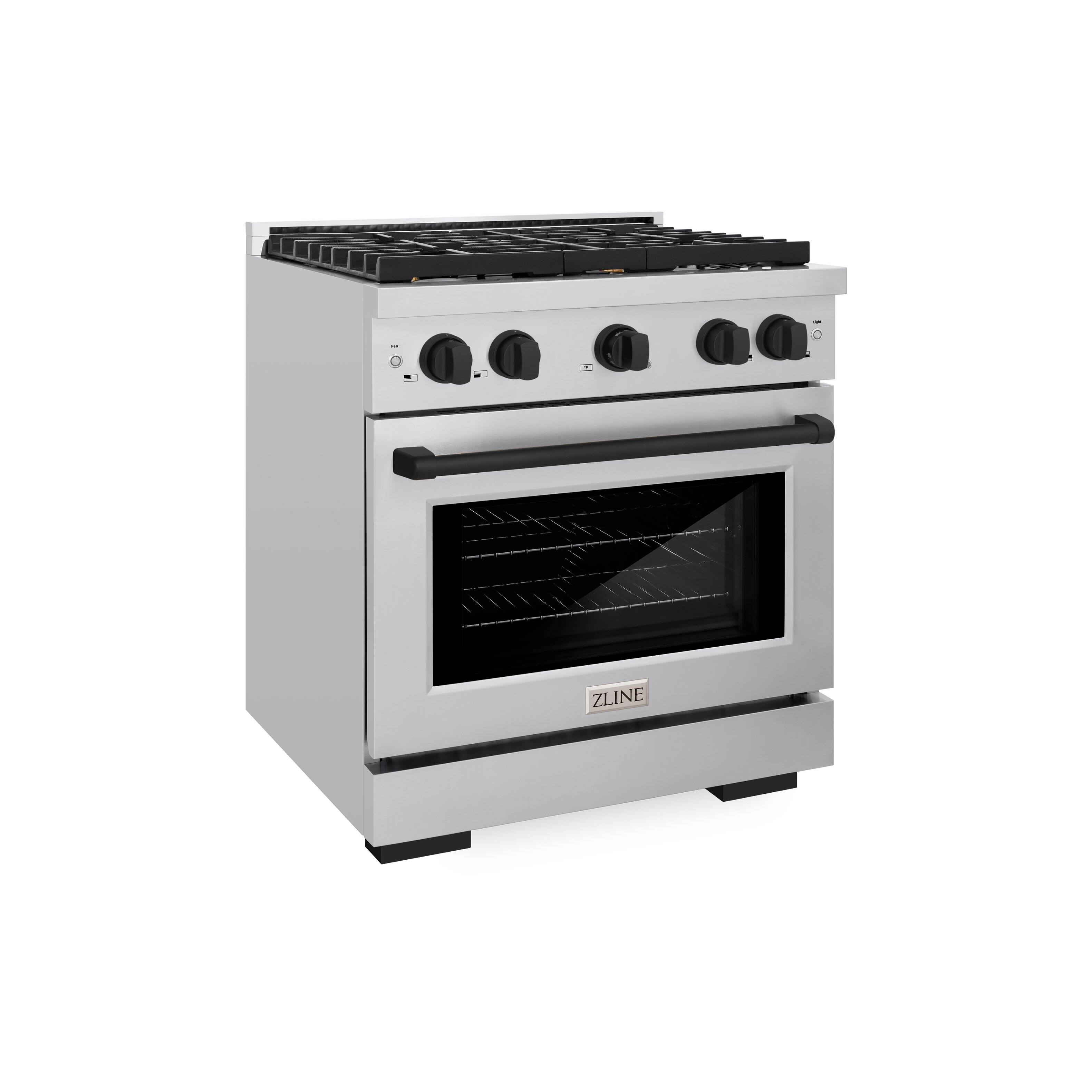 Left. ZLINE - Autograph Edition 30" Paramount Gas Range w/ 4 Burners & Matte Black Accents (SGRZ-30-MB) - Stainless Steel.