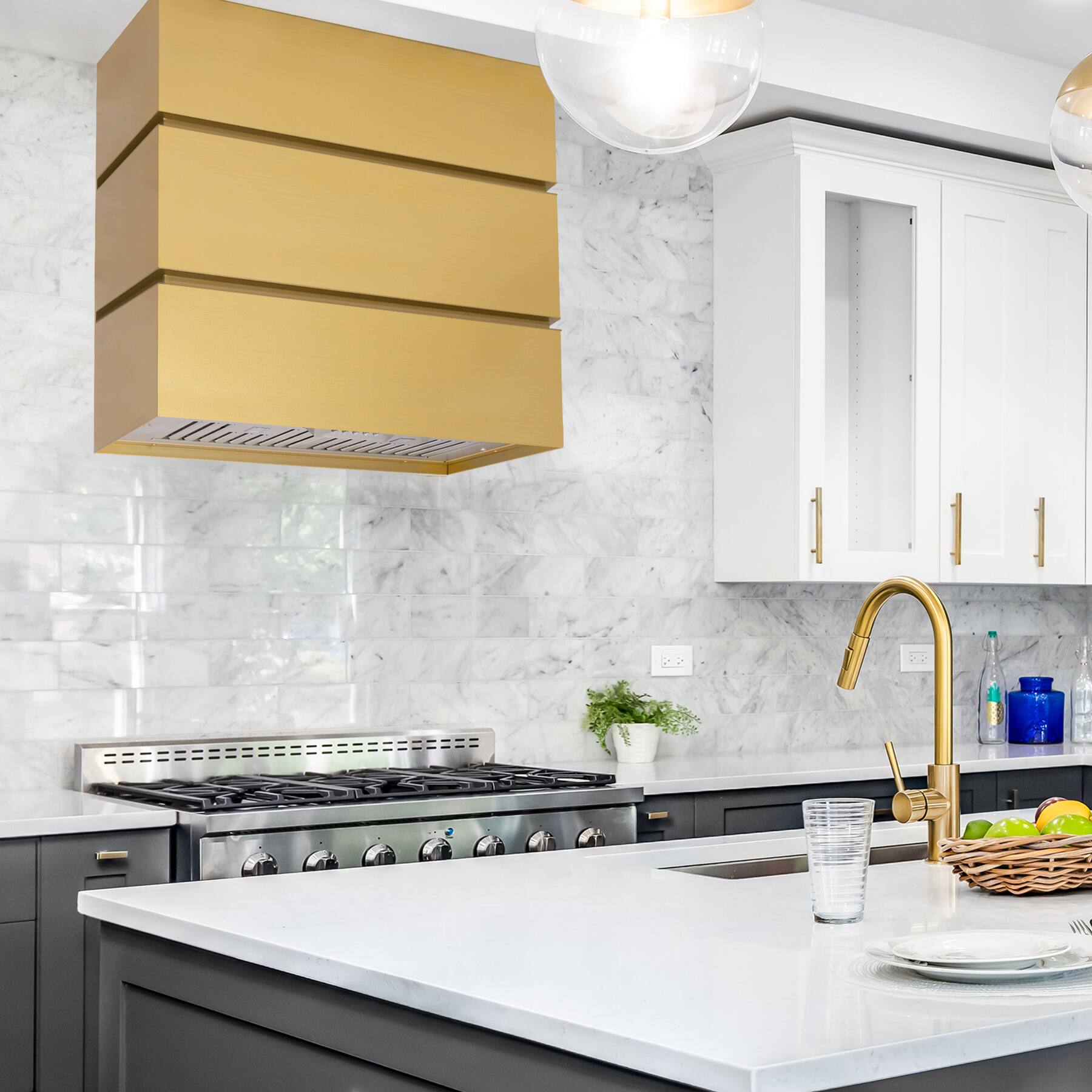 Alt View 8. Akicon - Akicon 36 inch Ducted 600-CFM Matte Gold Wall-Mounted Range Hood with Charcoal Filter - Gold.