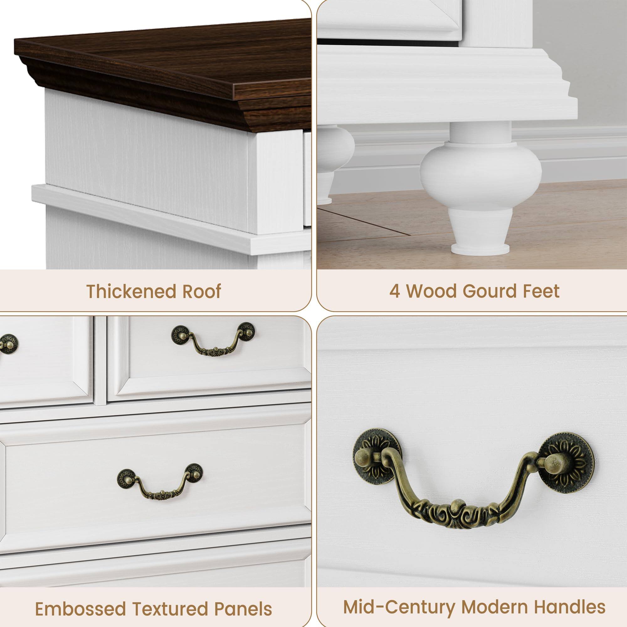 Thickened Roof  
4 Wood Gourd Feet  
Embossed Textured Panels  
Mid-Century Modern Handles