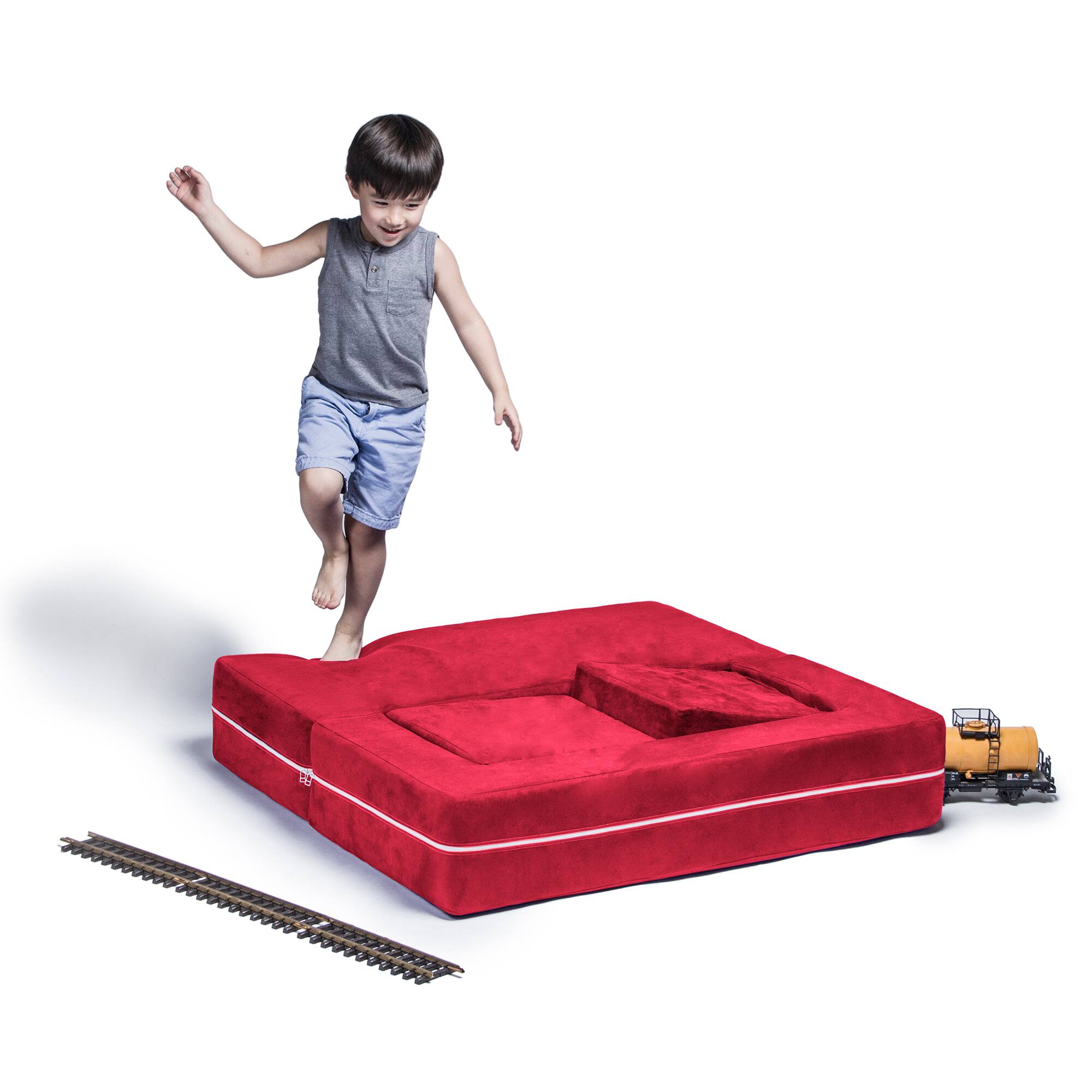 Back. Jaxx - Jaxx Zipline Kids Modular Loveseat & Ottomans/Fold Out Lounger, Cherry - Cherry.