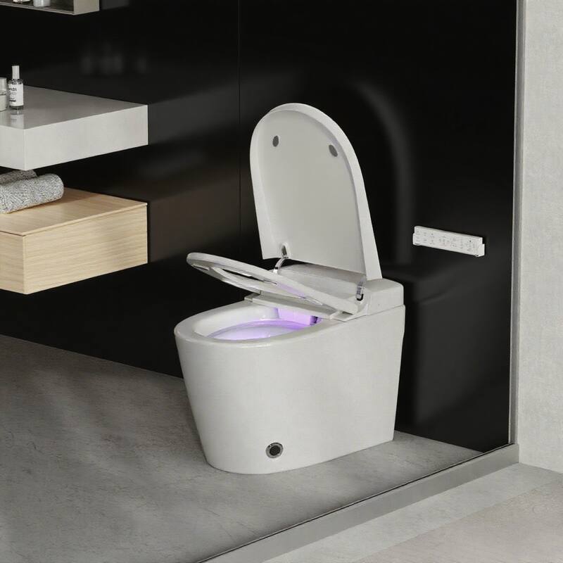 Dyonery - Smart Toilet with Tank Auto Lid, Foot Sensor Heated Seat, Bidet Wash, Warm Air Dryer, Remote Control - White
