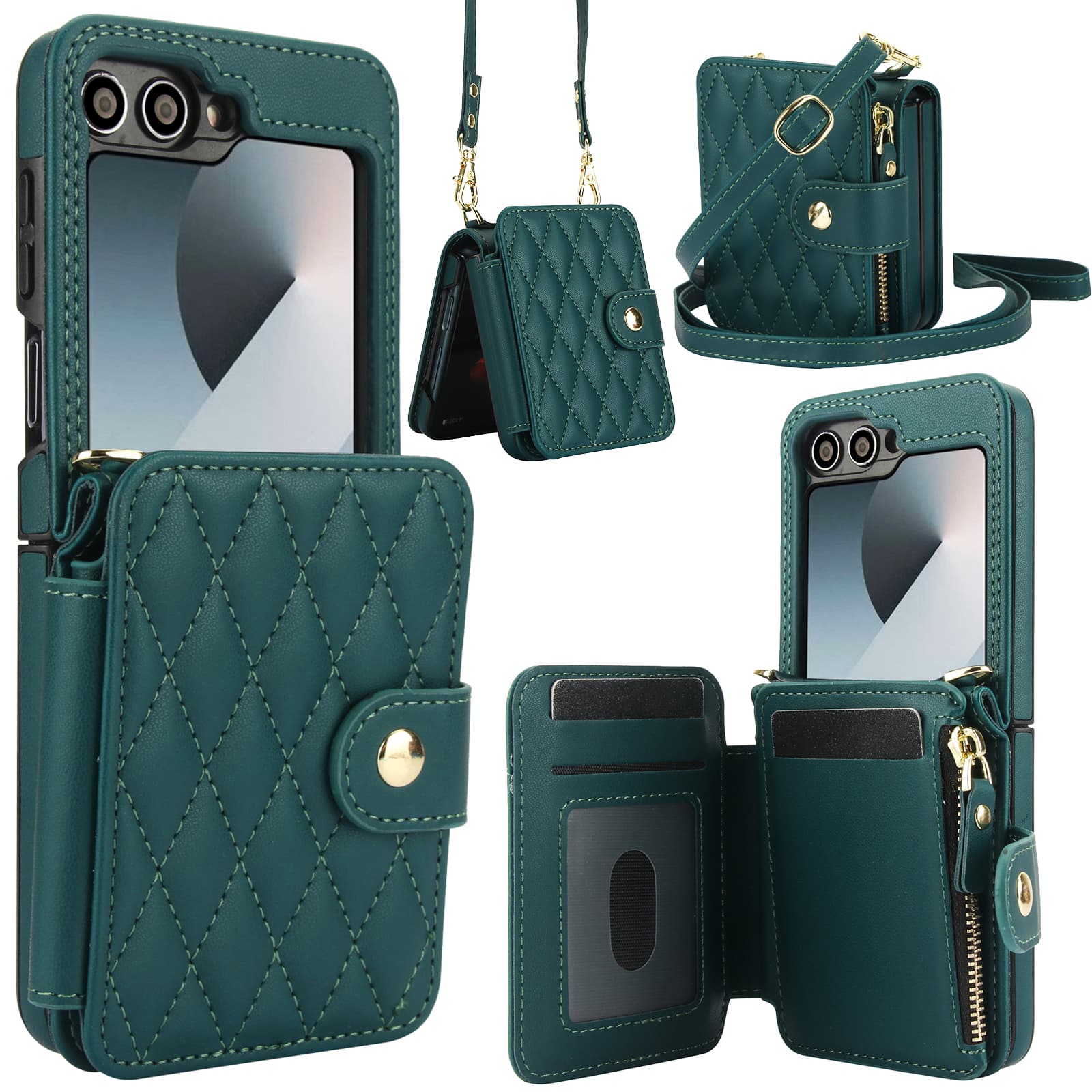 Dteck - Crossbody Quilted PU Leather Wallet Case for Samsung Galaxy Z Flip6,Shock-absorbent RFID Card Pocket Back Cover+Strap - Green price history on PriceWatchPro
