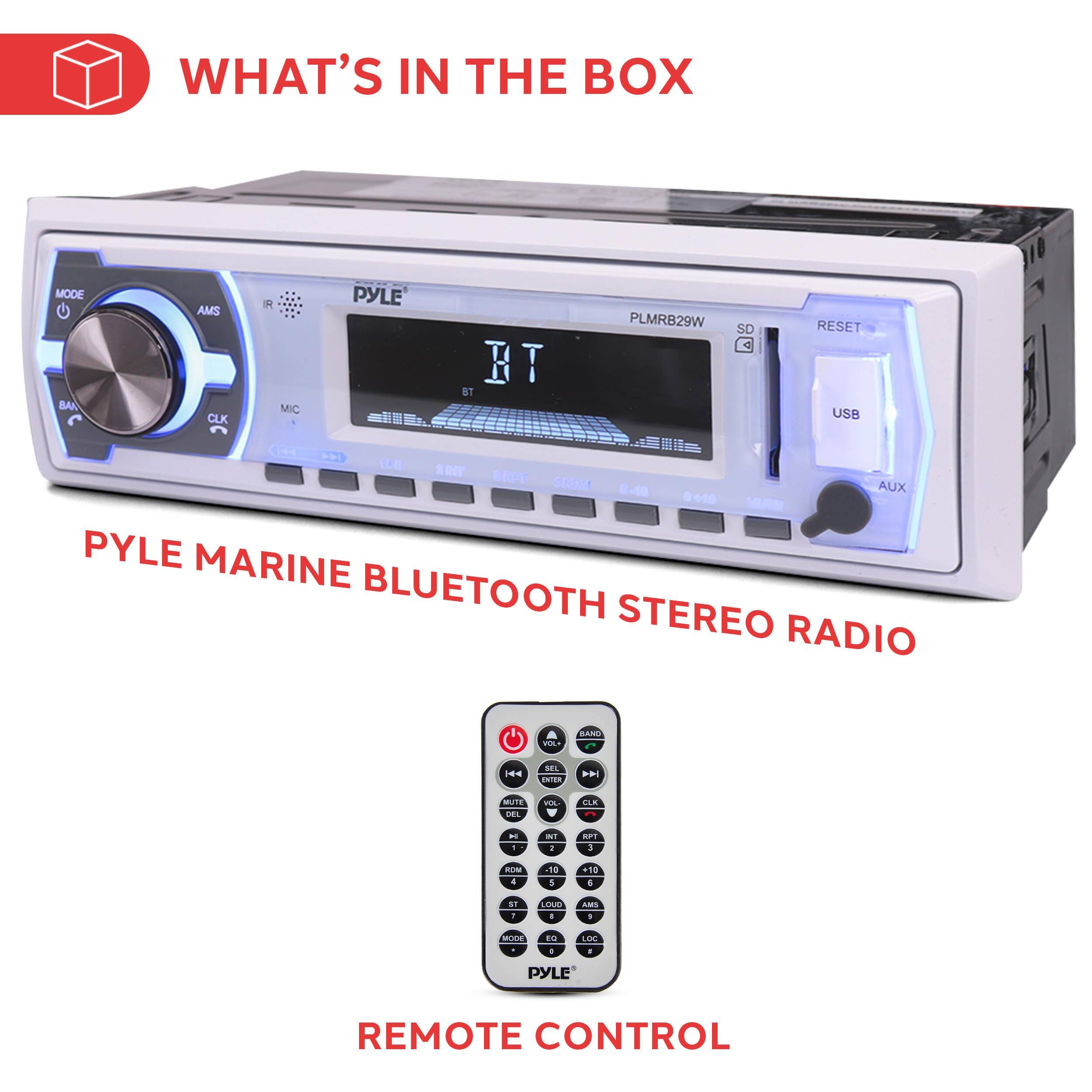 WHAT'S IN THE BOX

- PYLE MARINE BLUETOOTH STEREO RADIO
- REMOTE CONTROL