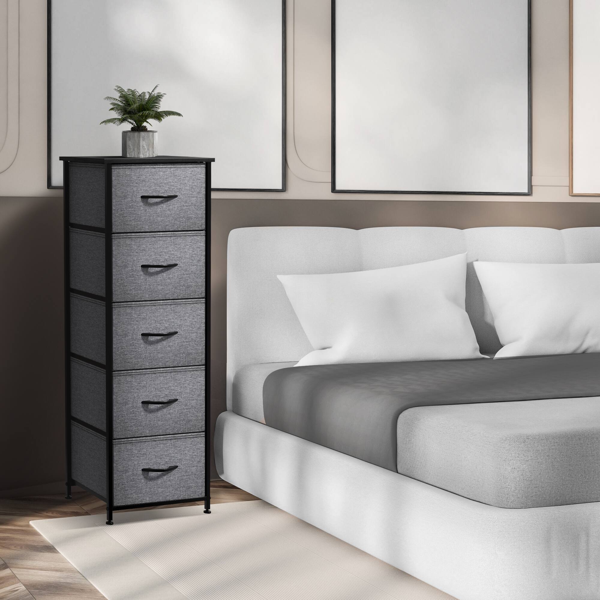 Alt View 1. Sorbus - Sorbus Nightstand with 5 Drawers, Tall Storage Dresser Tower Organizer for Bedroom, Hallway, Closet, College Dorm - Brown.