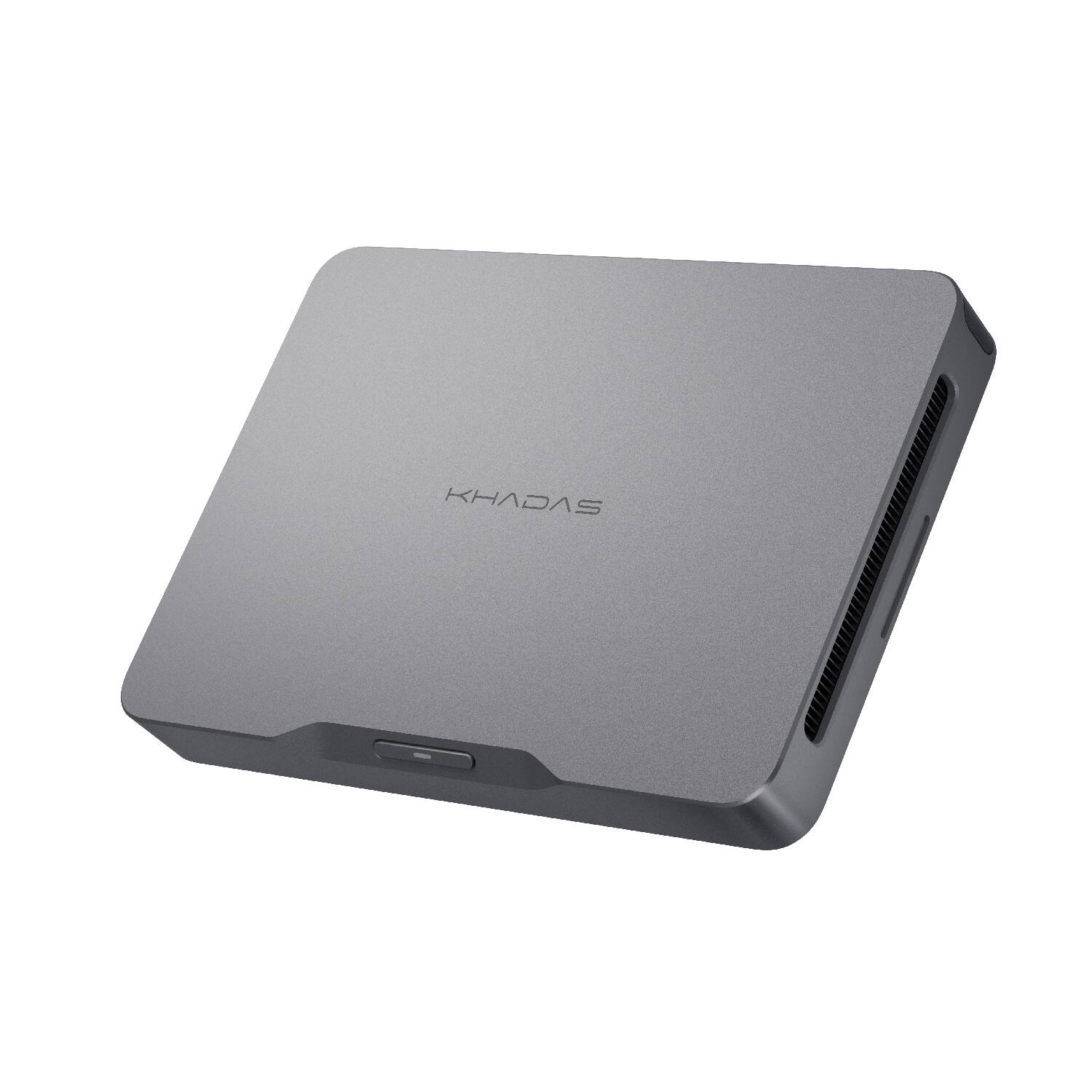 Angle. KHADAS - Mind 2 AI Maker Kit Mini PC - Intel Core Ultra 7 258V (115 TOPS), 32GB Memory, 1TB SSD Storage, Windows 11 Home & Linux - Lava Gray.
