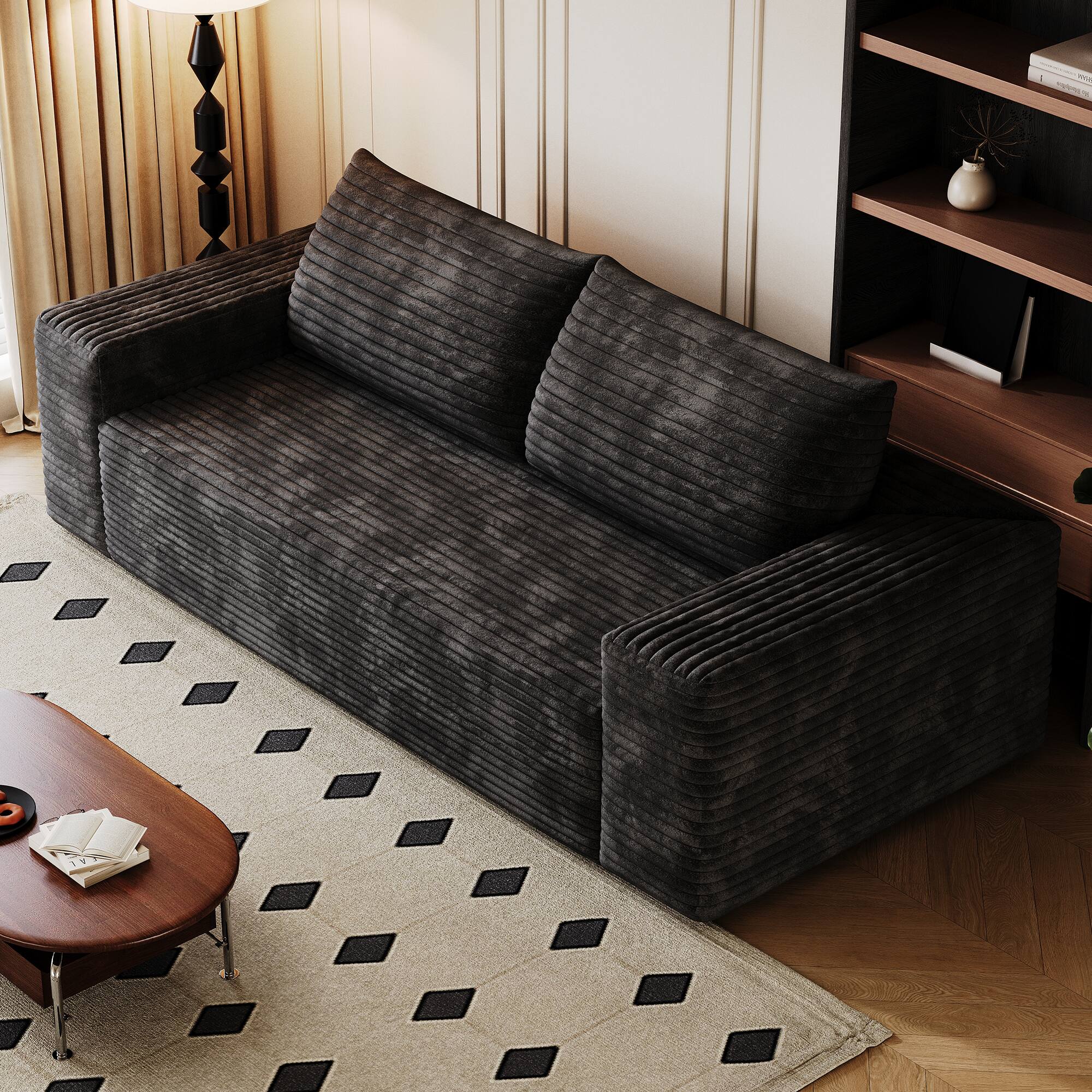 Alt View 4. Meqiodas - Setaser Sofa,Corduroy Fabric, Deep Seat Couches, Comfy Loveseat Sofa, No Assembly, for Living room, Bedroom, Apartment - Black.