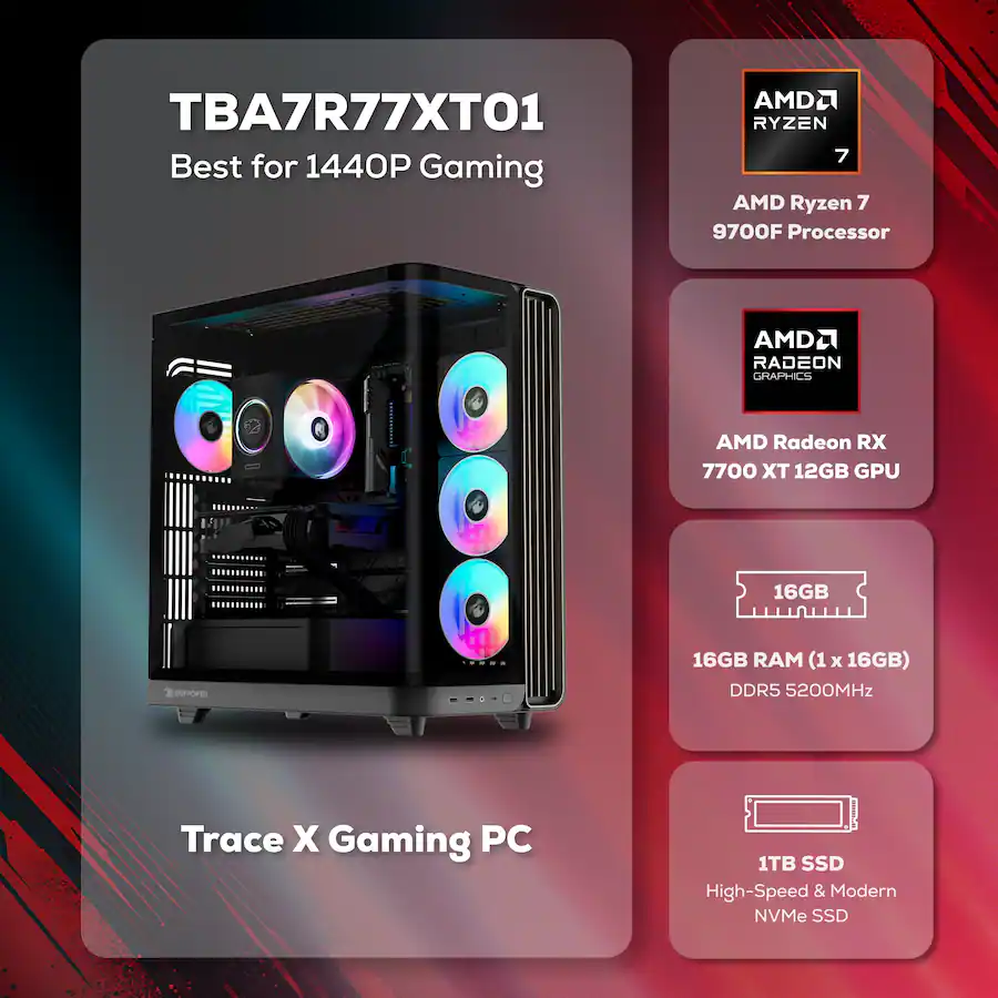 Ibuypower Radeon 7700 iBUYPOWER Trace Gaming Desktop PC AMD Ryzen 7 9700F, AMD Radeon RX 7700 ...
