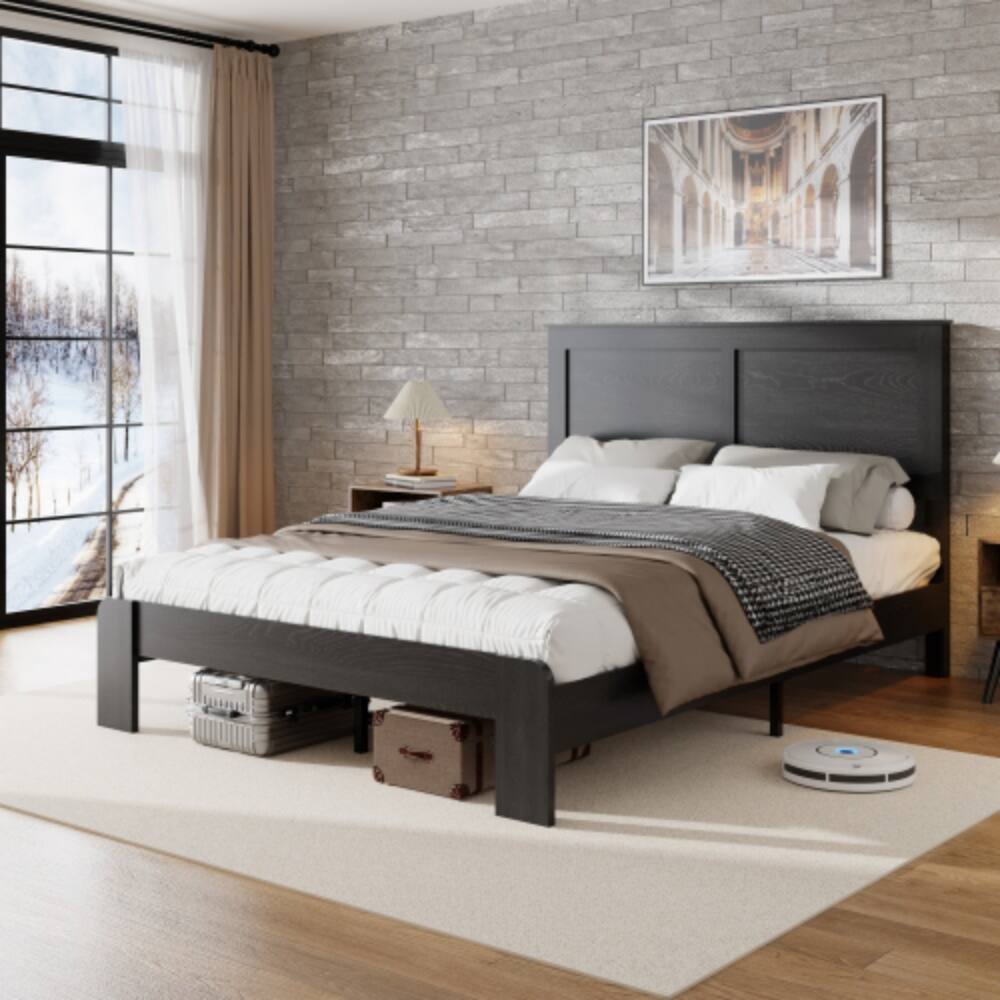 Left. LUCKY ONE - Full Size Wood Platform Bed Frame with Metal Frame, Industrial Style, Wood Slats, No Box Spring Needed - Antique Black,Full.