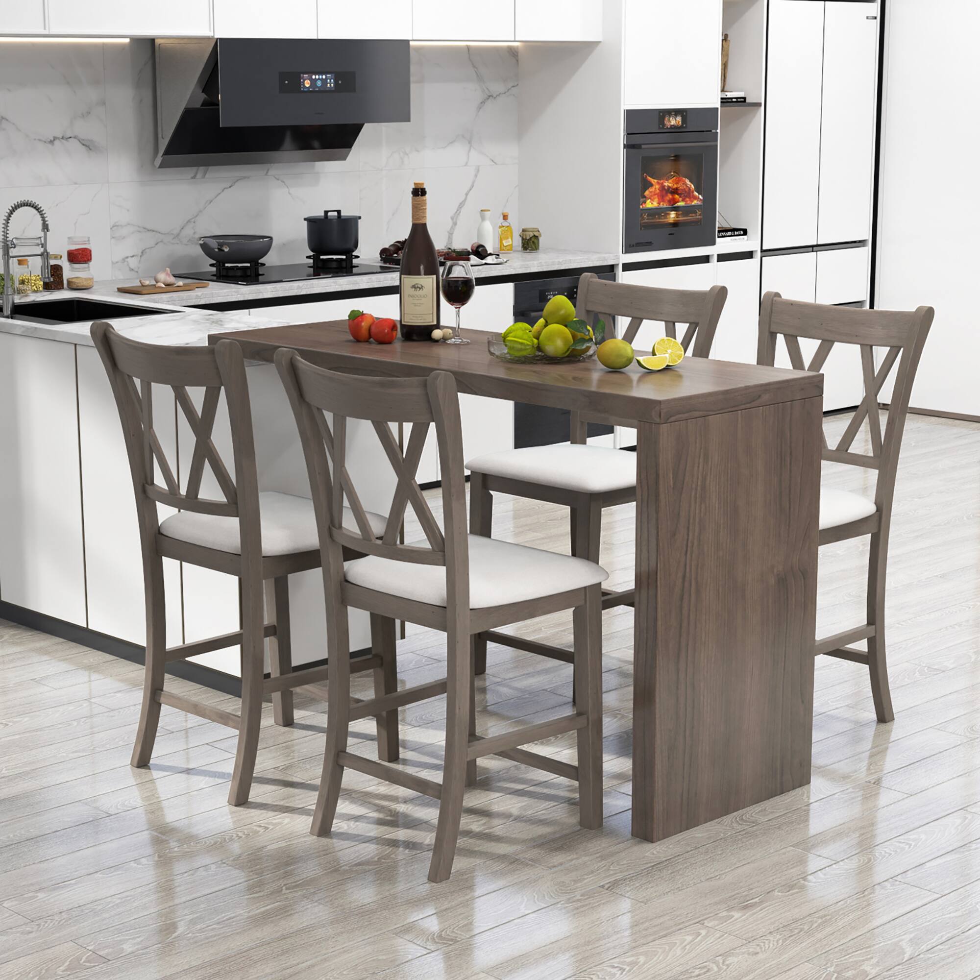 Alt View 3. Gymax - Gymax 4PCS Bar Stools 24''Counter Height Stools w/ Linen Fabric Upholstered Seat Gray - Gray, Beige.