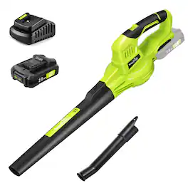 SnapFresh - Cordless Leaf Blower 20V Electric Leaf Blower with Battery and Charger for Lawn Patio Garden - Green