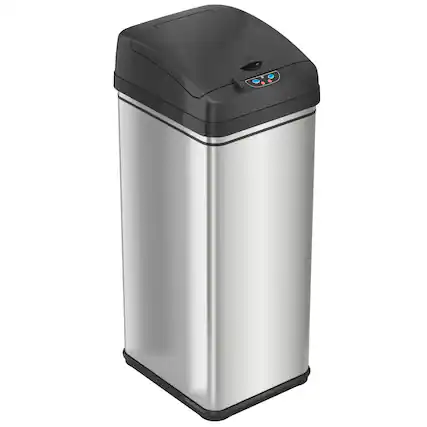 Front. iTouchless - 13 Gallon Touchless Sensor Trash Can with Pet-Proof Lid and AbsorbX Odor Control, Stainless Steel Automatic Kitchen Bin - Silver.