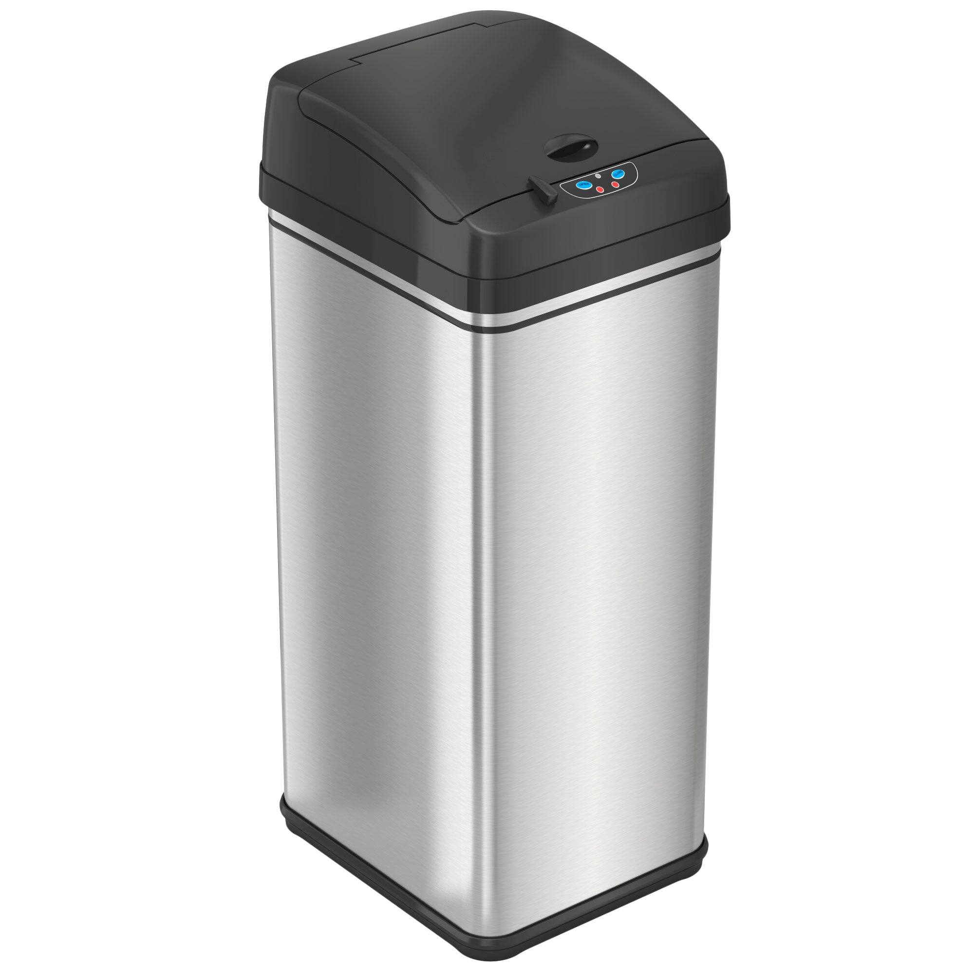 Front. iTouchless - 13 Gallon Touchless Sensor Trash Can with Pet-Proof Lid and AbsorbX Odor Control, Stainless Steel Automatic Kitchen Bin - Silver.