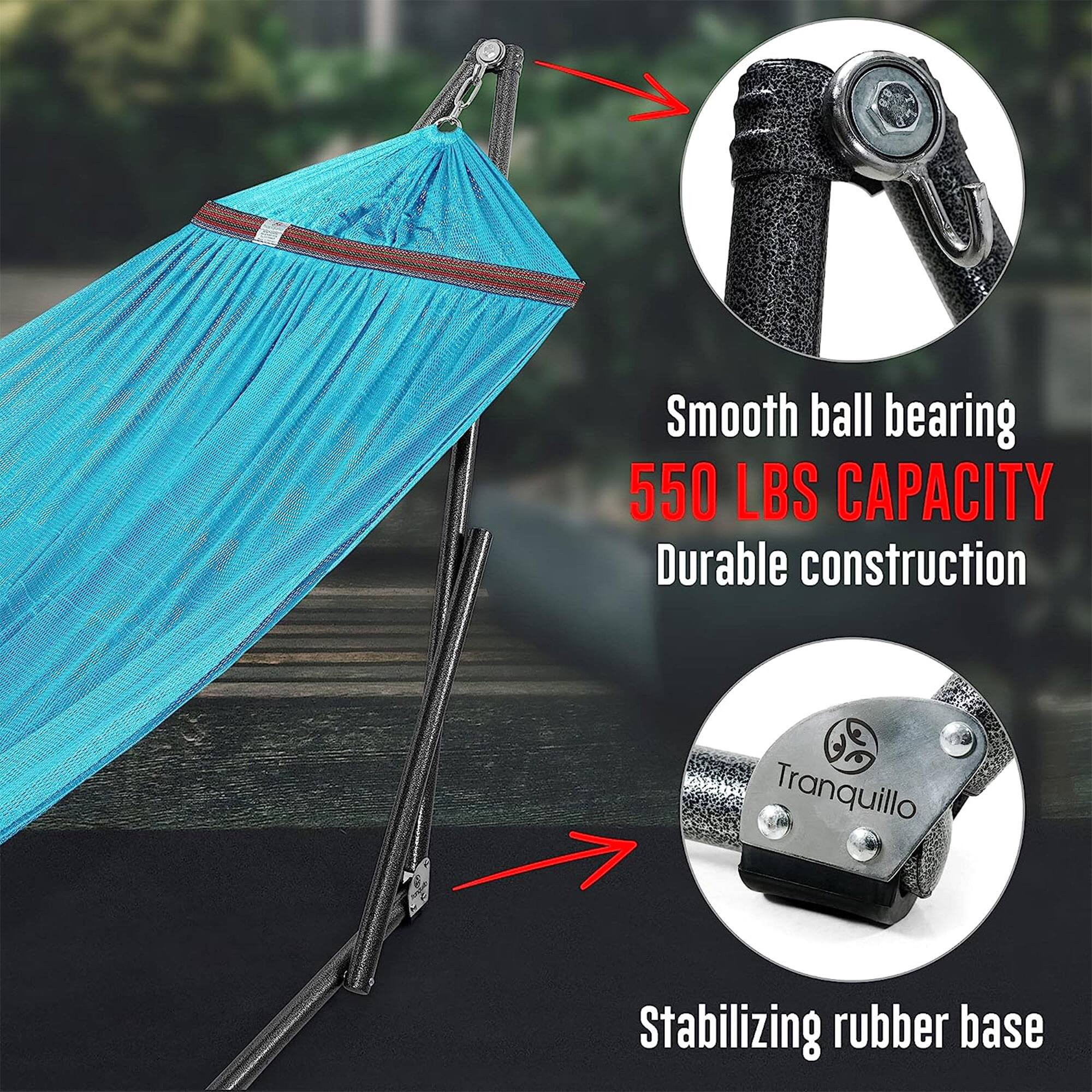 Smooth ball bearing  
550 LBS CAPACITY  
Durable construction  
Tranquillo Stabilizing rubber base