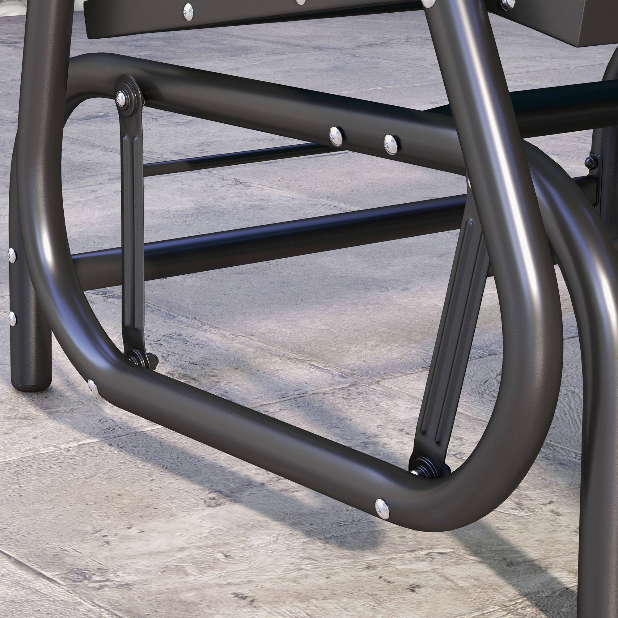 Alt View 5. Outsunny - Porch Glider, Metal Frame Swing Glider Chair with Breathable Mesh Fabric, Curved Armrests and Steel Frame for Garden - Blue.