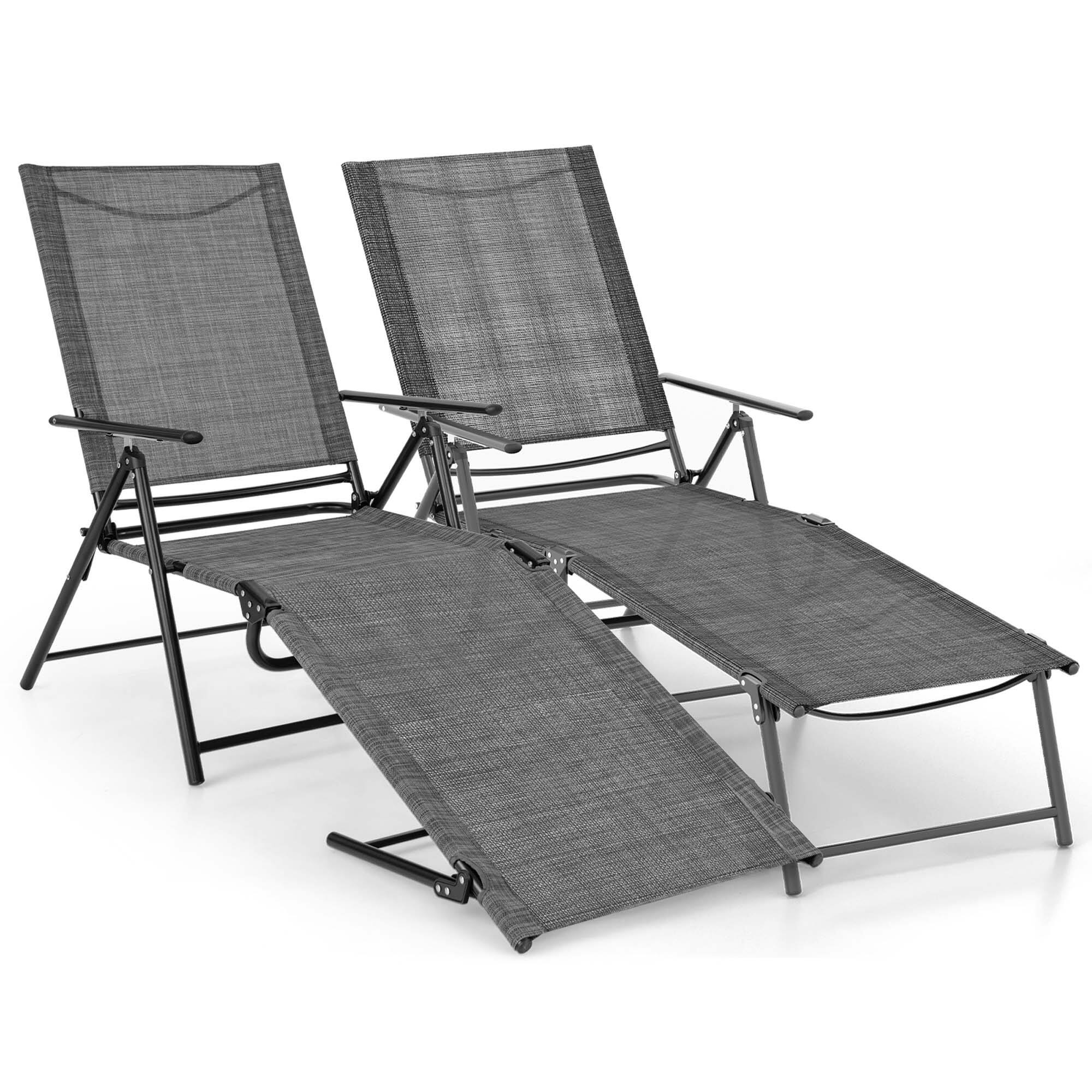 Costway - 2 Piece Patio Folding Chaise Lounge Chairs with 6-Level Backrest Reclining Chairs - Gray