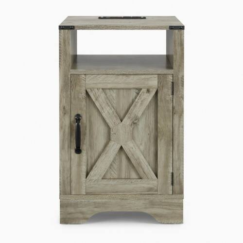 Alt View 4. LUCKY ONE - 16" Assembled Farmhouse Nightstand with Charging Station USB - Wood.