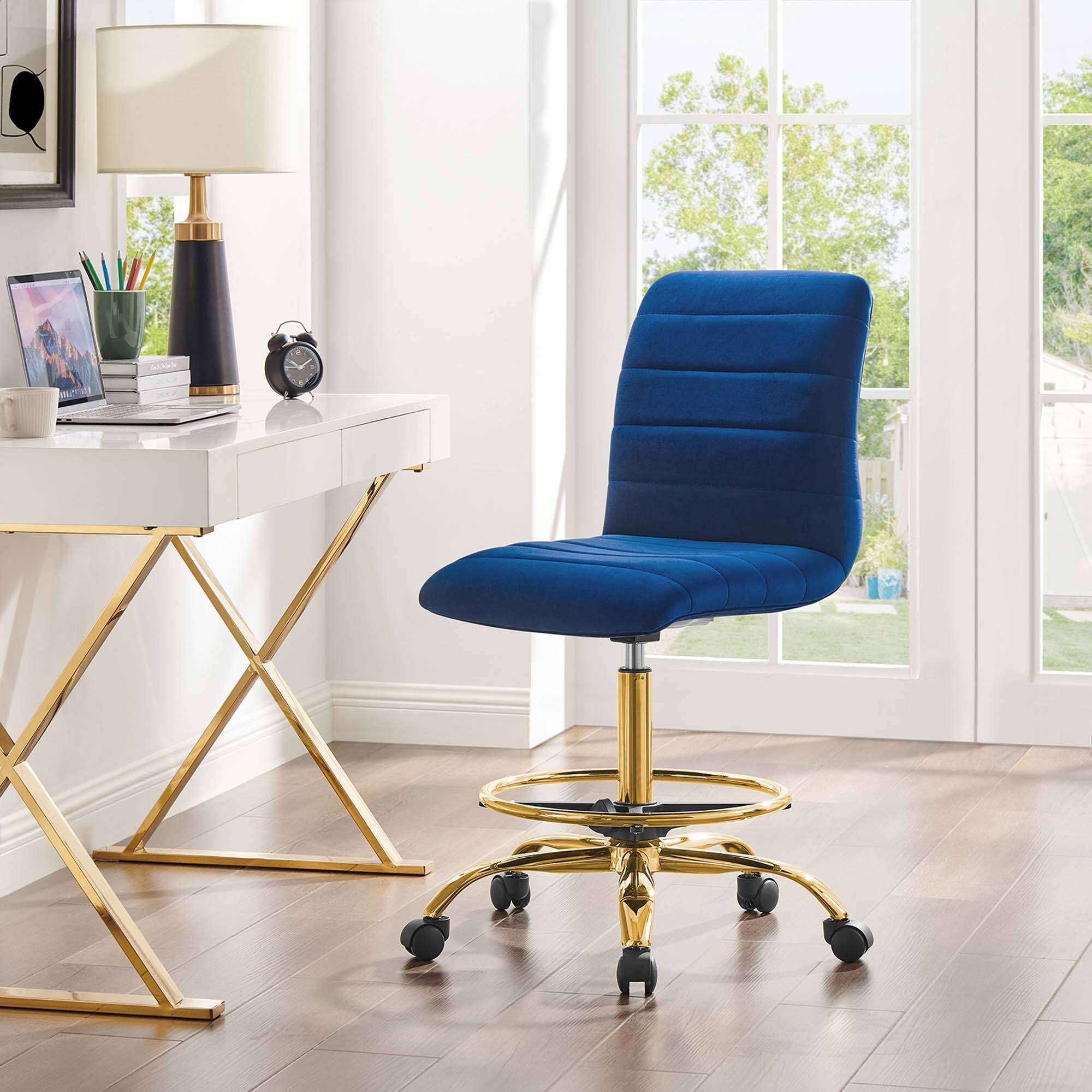 Alt View 4. Modway - Ripple Armless Performance Velvet Drafting Chair by Modway - Blue.