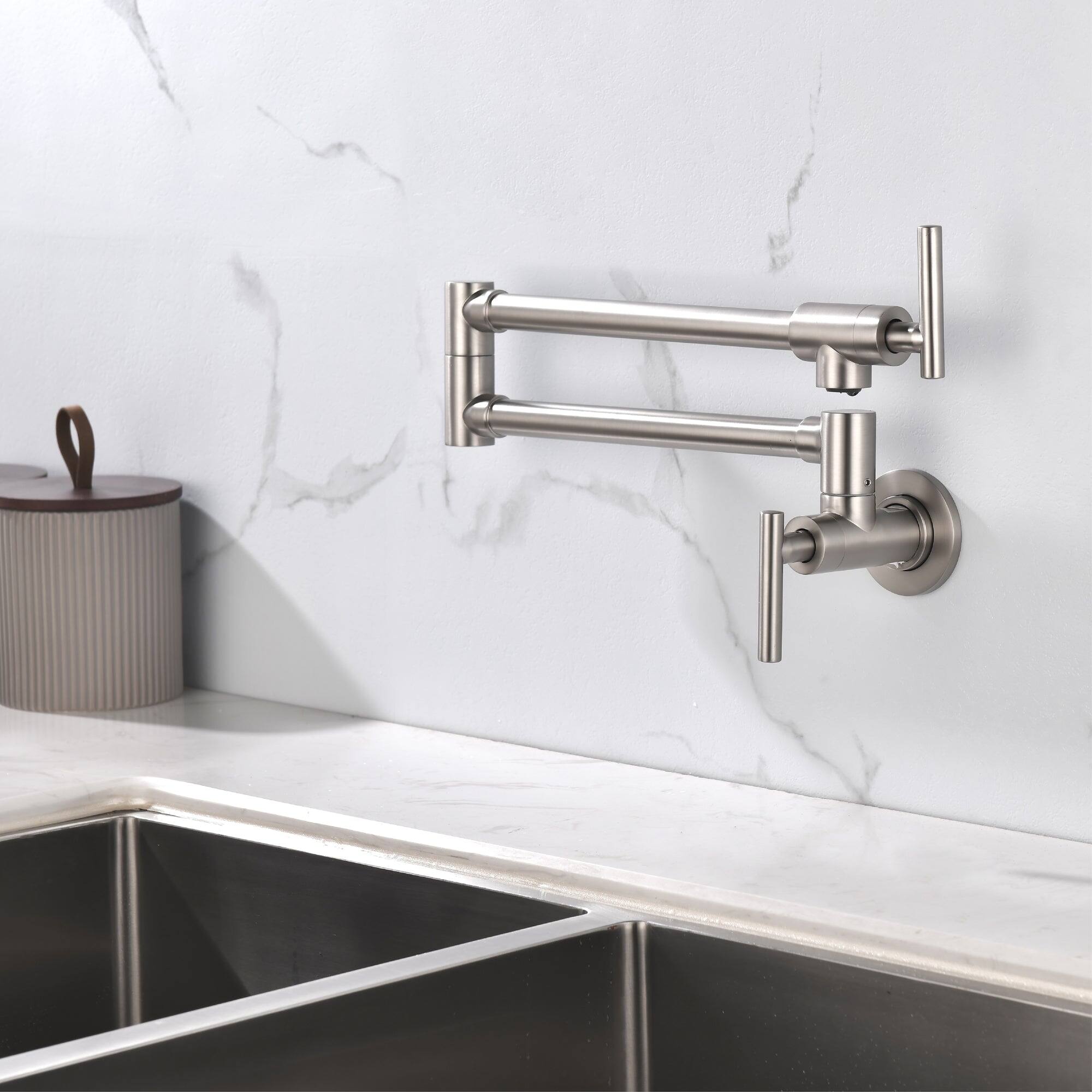 Alt View 9. Boyel Living - Brushed Nickel Wall Mounted Double Handle Pot Filler 1.8 GPM with Ceramic Cartridge and Mounting Hardware - Brushed Nickel.