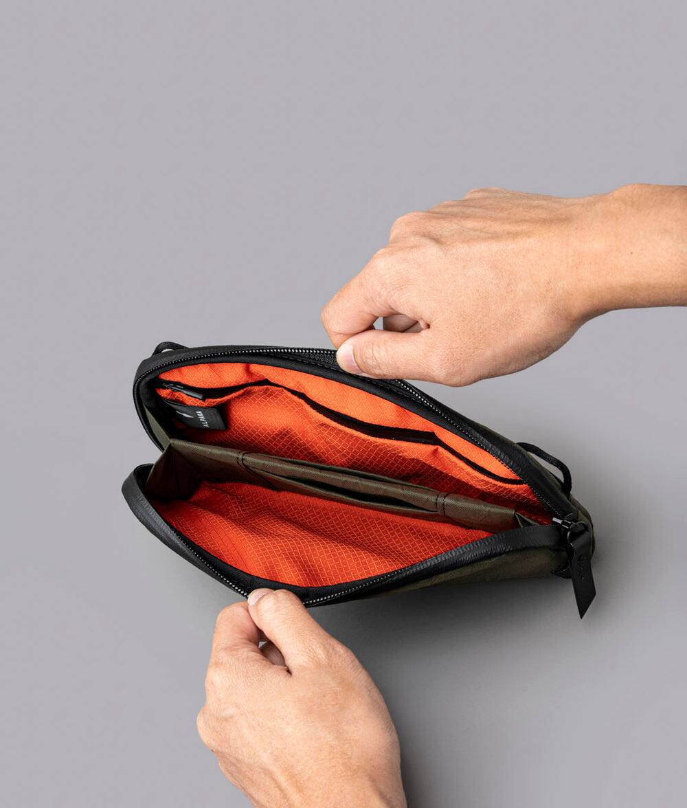 Alt View 4. ALPAKA - Flight Pouch Mens Travel Bag Crossbody Phone Case, 0.3L Travel Purse for Men,Water-Resistant Fabric - Olive Green X-Pac X42.