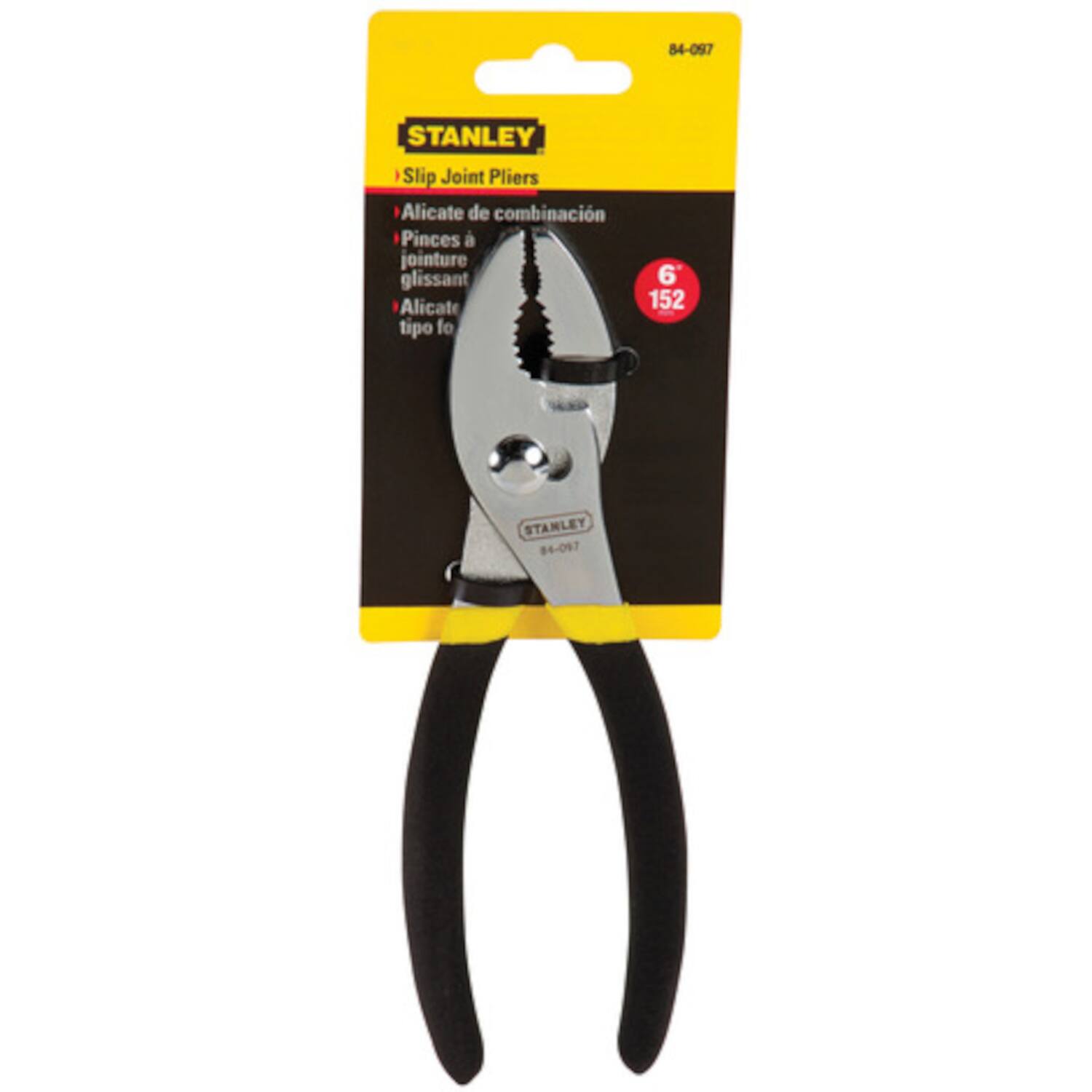 84-097 STANLEY Slip Joint Pliers  
Alicate de combinación  
Pinces à jointure glissant  
6"  
Alicate tipo fo  
STANLEY 84-097