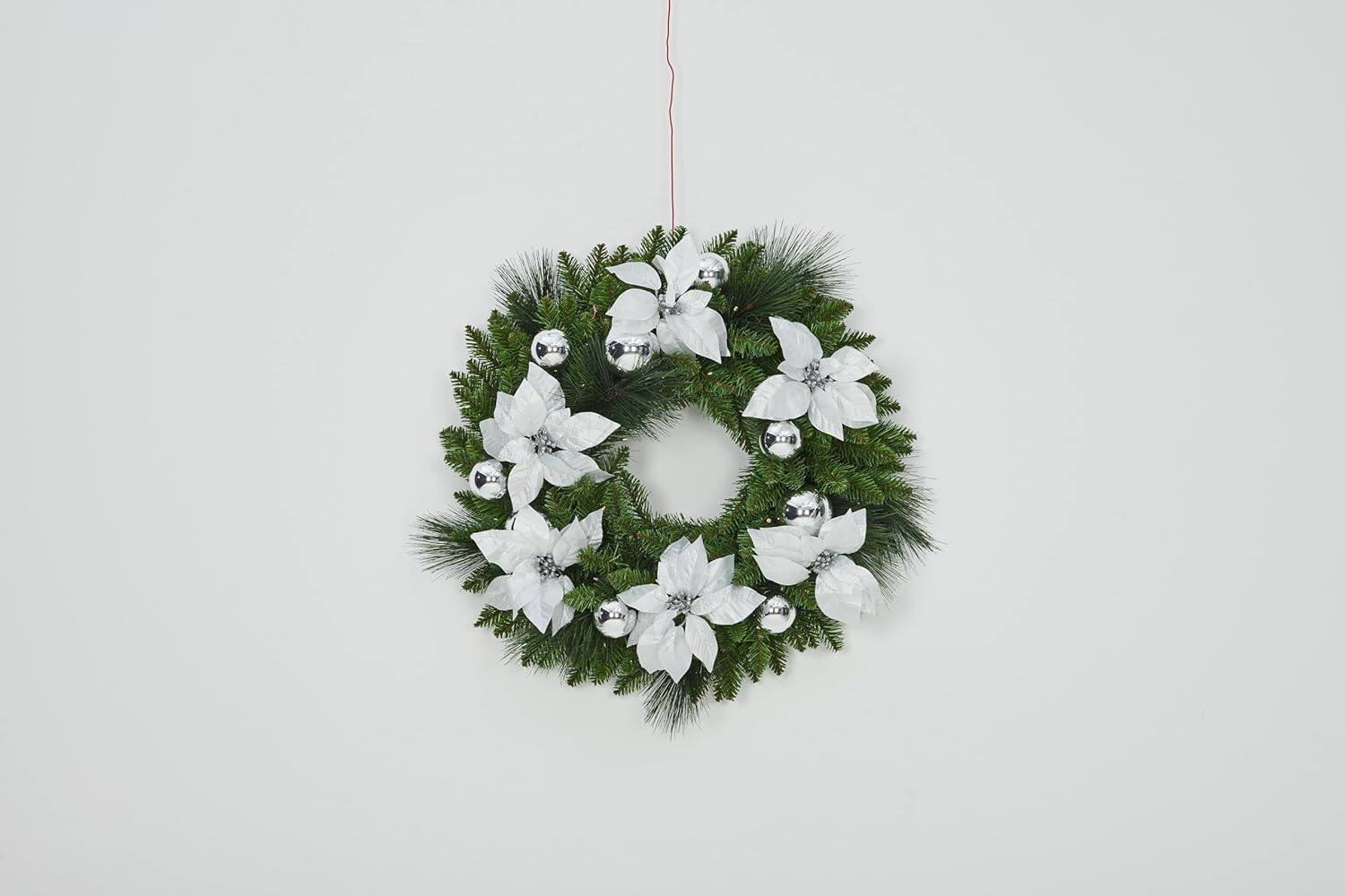Front. Jojoka - 24-in Silver Christmas Wreath Pre-Lit for Indoor Outdoor Holiday Decorations - Green.
