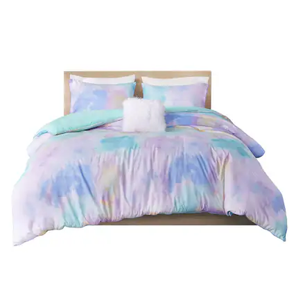 Front. Gracie Mills - Gracie Mills Orion Dreamscape Watercolor Tie Dye Comforter Set with Cozy Throw Pillow - Aqua.