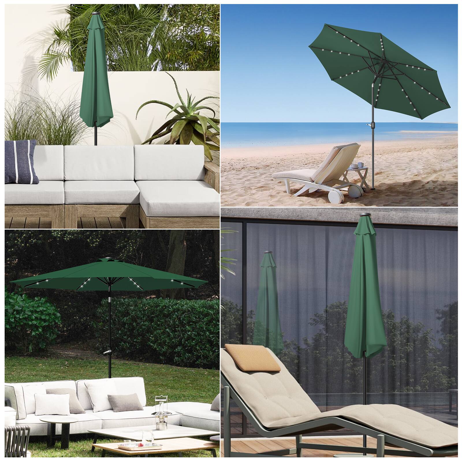 Alt View 3. Oumilen - 9ft Solar LED Patio Umbrella, Green.