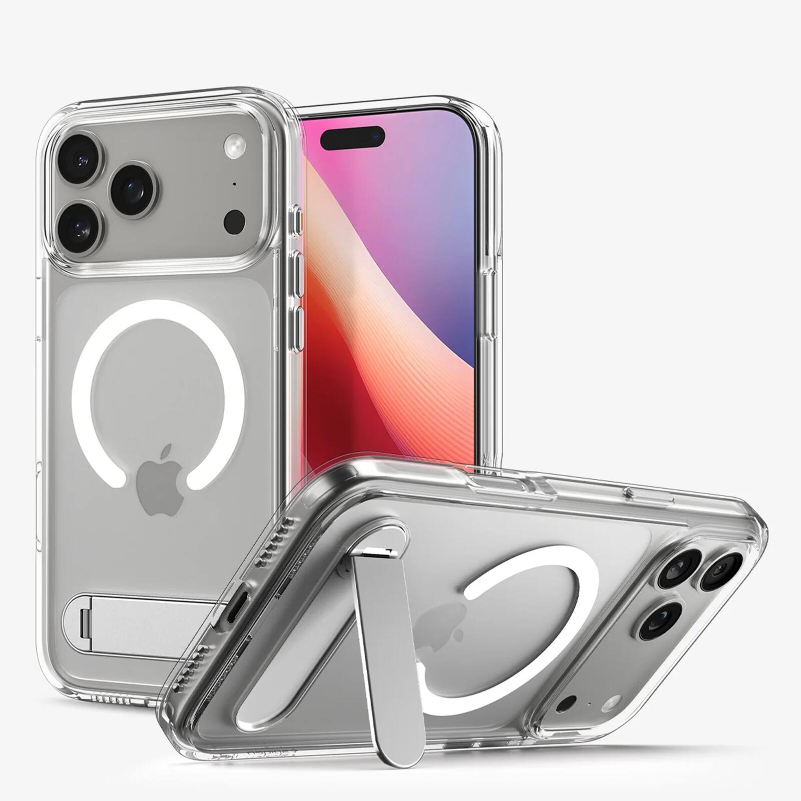 Front. UUCOVER - For Apple iPhone 17 Pro Clear Magnetic Case with Rotating Metal Kickstand, Compatible with Magsafe Shockproof Slim Cover - Clear.