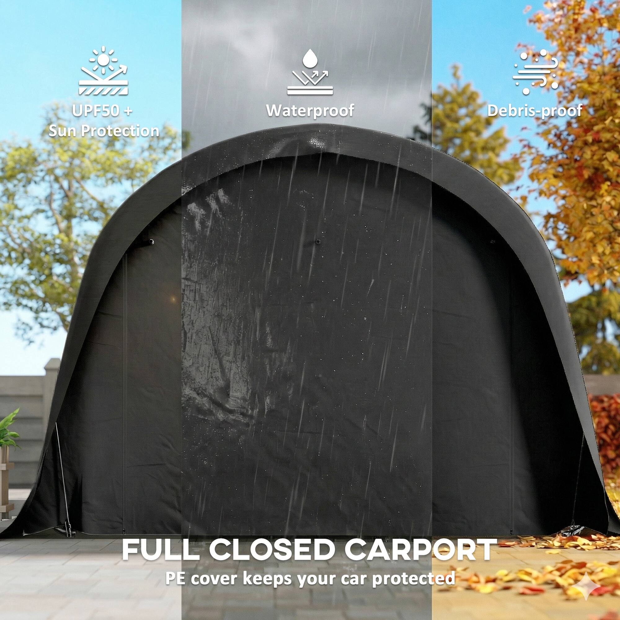 7 UPF50+ Sun Protection Waterproof Debris-proof FULL CLOSED CARPORT PE cover keeps your car protected