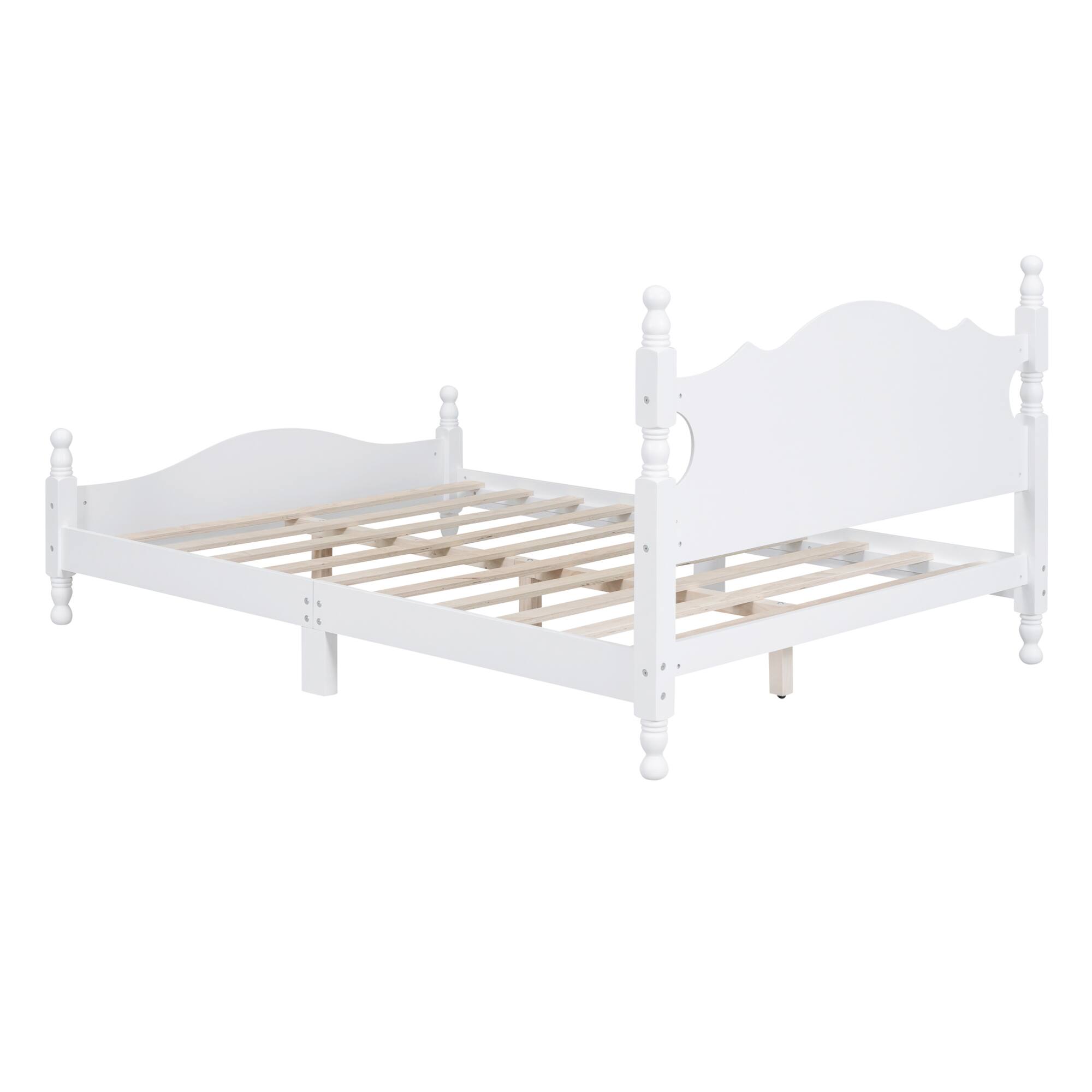 Alt View 1. GOODSILO - Full Size Retro Wood Platform Bed Frame with Wooden Slat Support and Elegant Headboard - White.