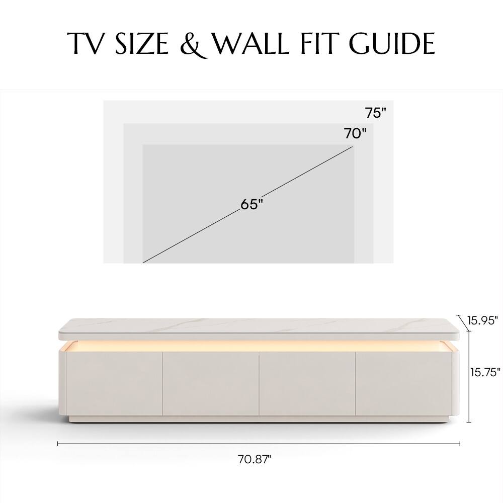 TV SIZE & WALL FIT GUIDE

75" 70" 65"

15.95" 15.75" 70.87"
