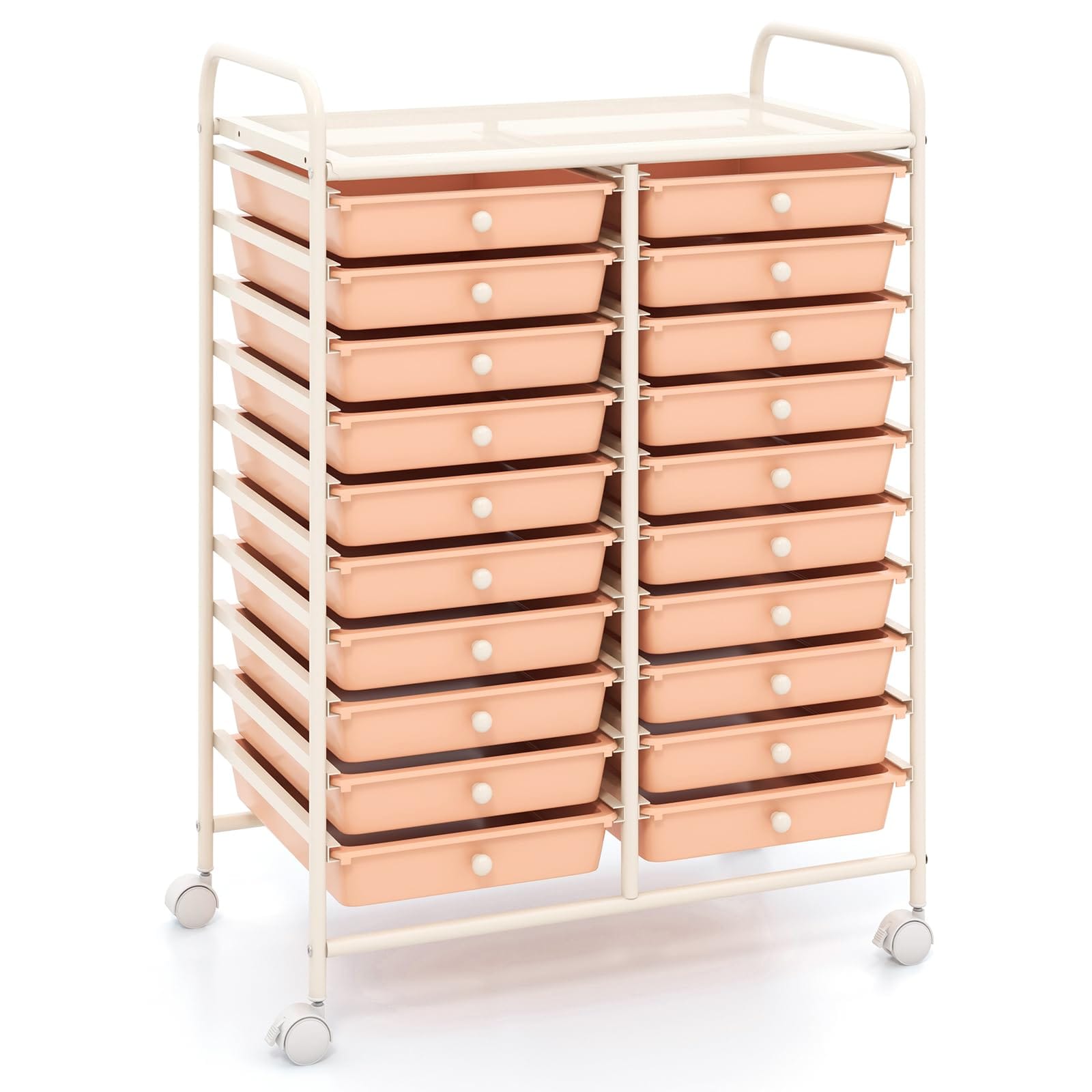 Ecooso - 20-Drawer Mobile Storage Cart Organizer, Rolling Drawer Unit for Craft Room, Classroom and Office Storage - Peach