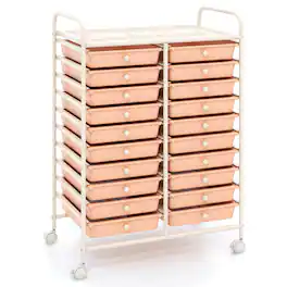 Ecooso - 20-Drawer Mobile Storage Cart Organizer, Rolling Drawer Unit for Craft Room, Classroom and Office Storage - Peach
