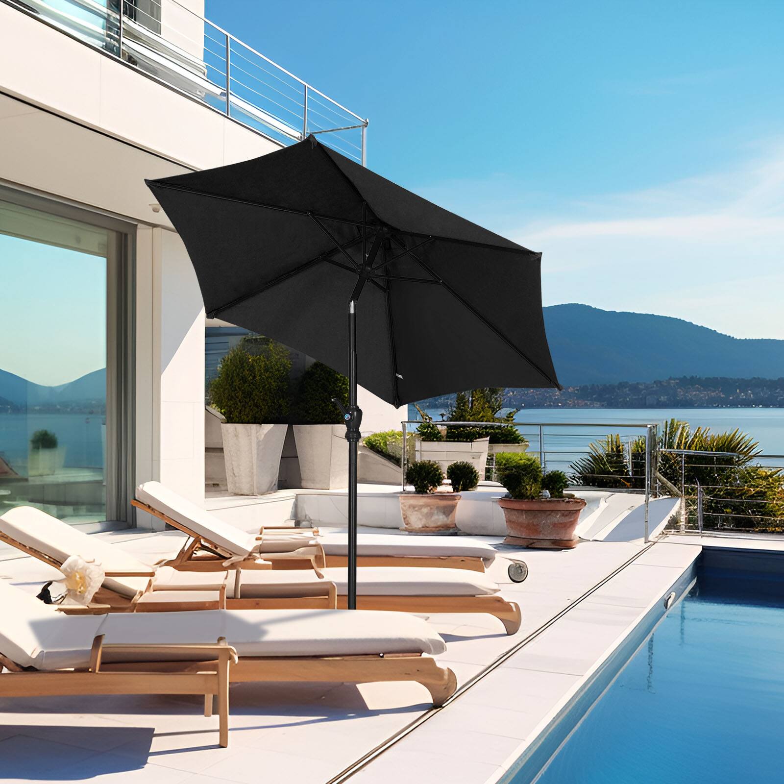 Alt View 3. Ainfox - Ainfox 7.5ft Patio Umbrella Outdoor Market Umbrella UV Protection Sturdy Frame W/Easy Crank - Black.