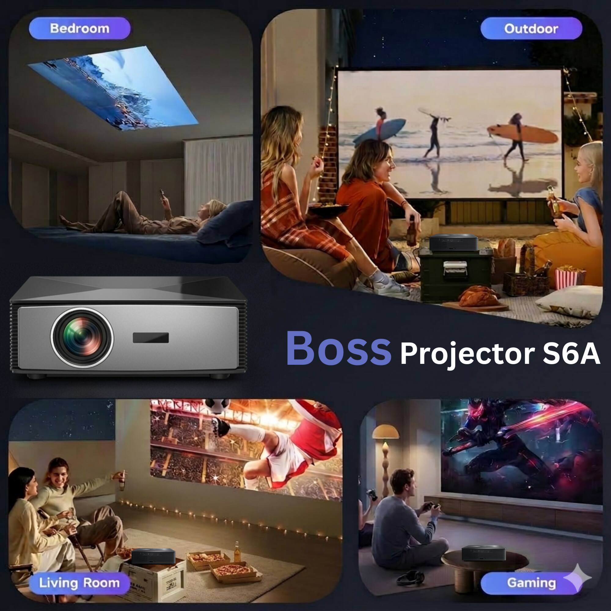 Boss Projector S6A

Bedroom  
Outdoor  
Living Room  
Gaming