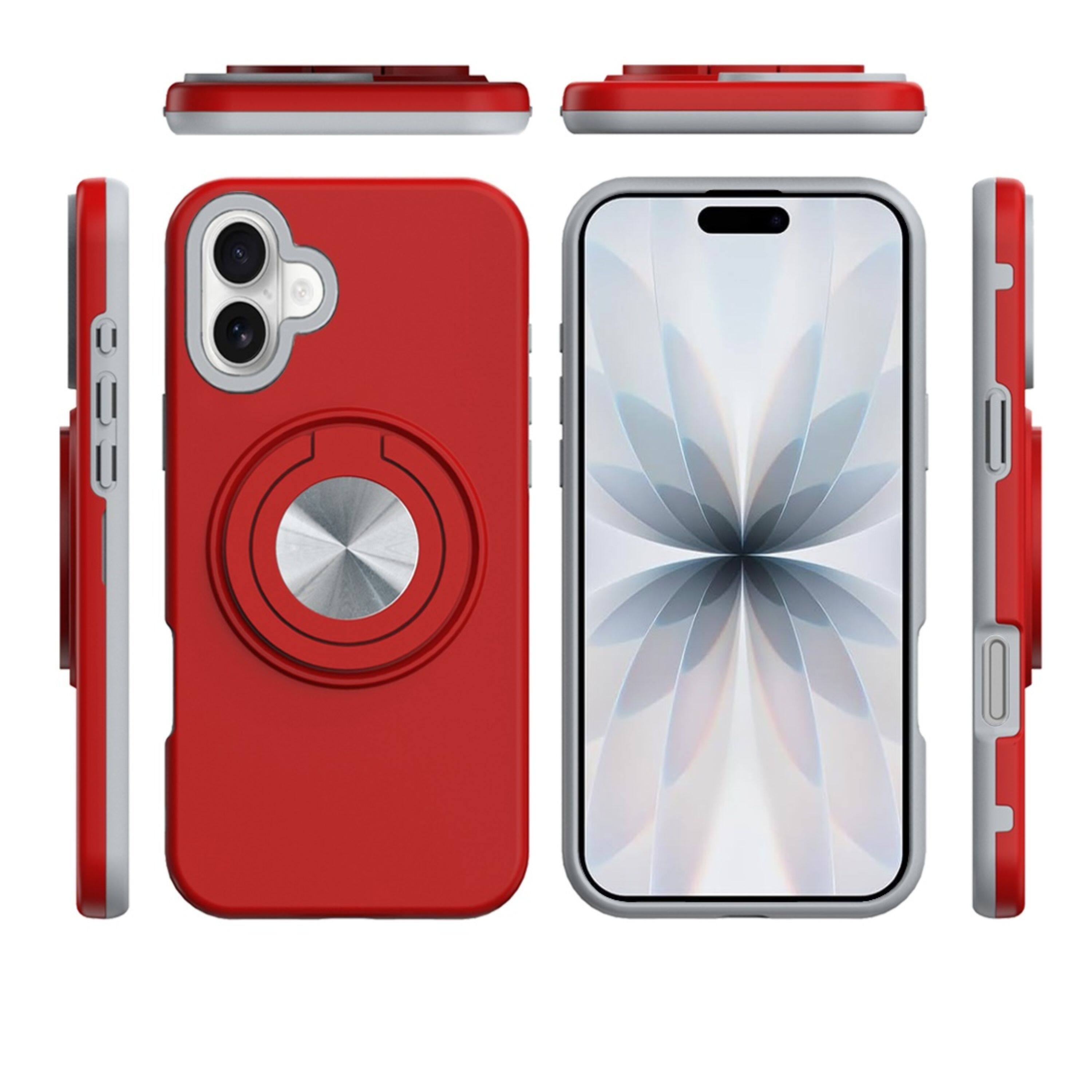 Left. Kitcheniva - Solid Rugged Shockproof Phone Case With 360 Stand Tempered Glass For iPhone 17 Red - Red.