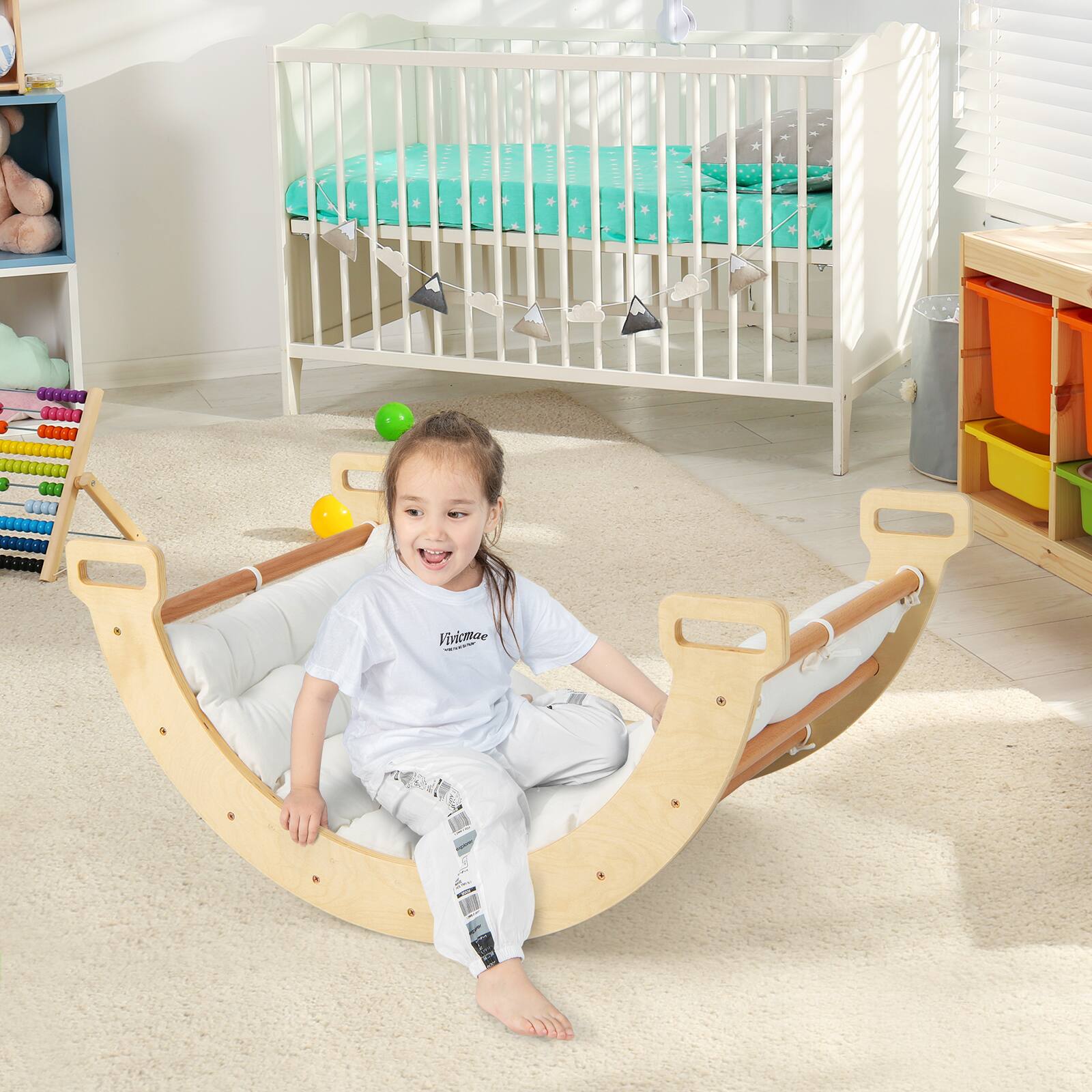 Alt View 3. Costway - Costway 2-in-1 Arch Rocker with Soft Cushion Double-Sided Climbing Arch for Toddlers - Natural.