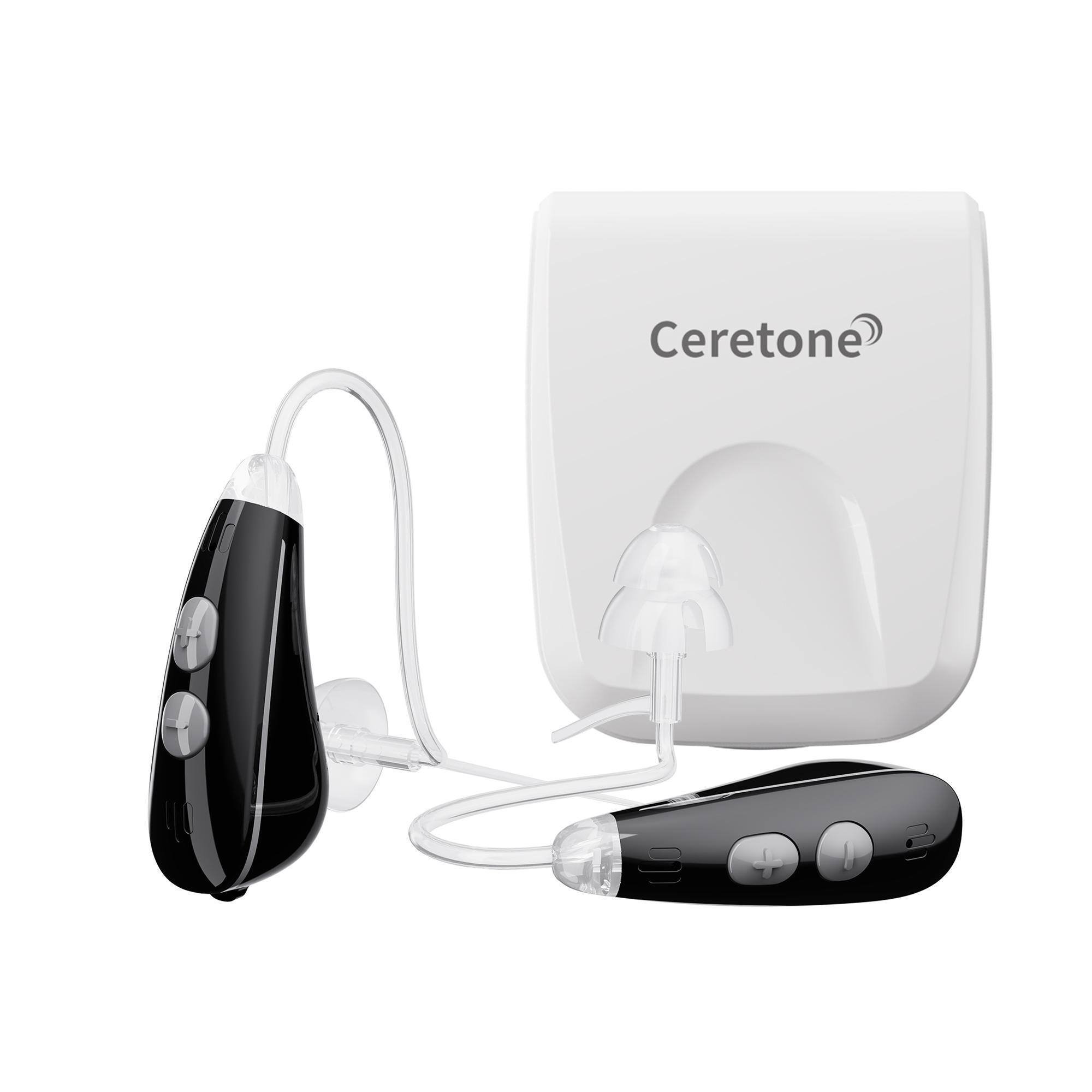 Front. Ceretone - Nexus OTC Hearing Aids-Advanced Noise Reduction,4 Preset Modes,Light weight BTE Comfort, Long-Lasting Zinc-Air Power - Black.