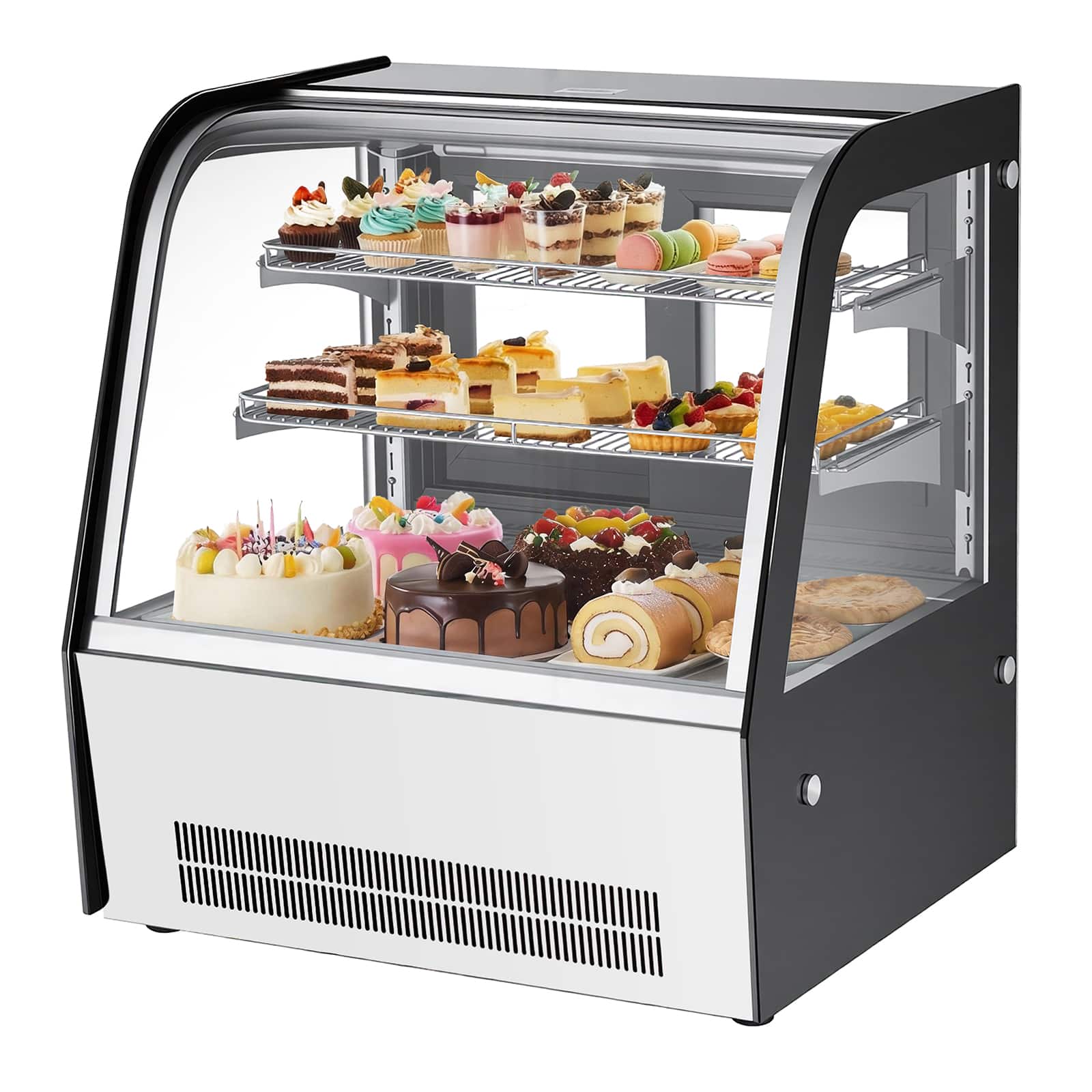 VEVOR - Refrigerated Display Case, 4.2 Cu.Ft./105L Countertop Pastry Display Case, 2-Tier Commercial Cake Refrigerator with LED - White + Black
