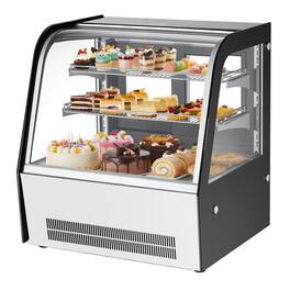 VEVOR - Refrigerated Display Case, 4.2 Cu.Ft./105L Countertop Pastry Display Case, 2-Tier Commercial Cake Refrigerator with LED - White + Black