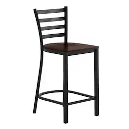 Emma + Oliver - Ladder Back Metal Restaurant Counter Stool - Upholstered Seat - Walnut Wood Seat/Black Metal Frame