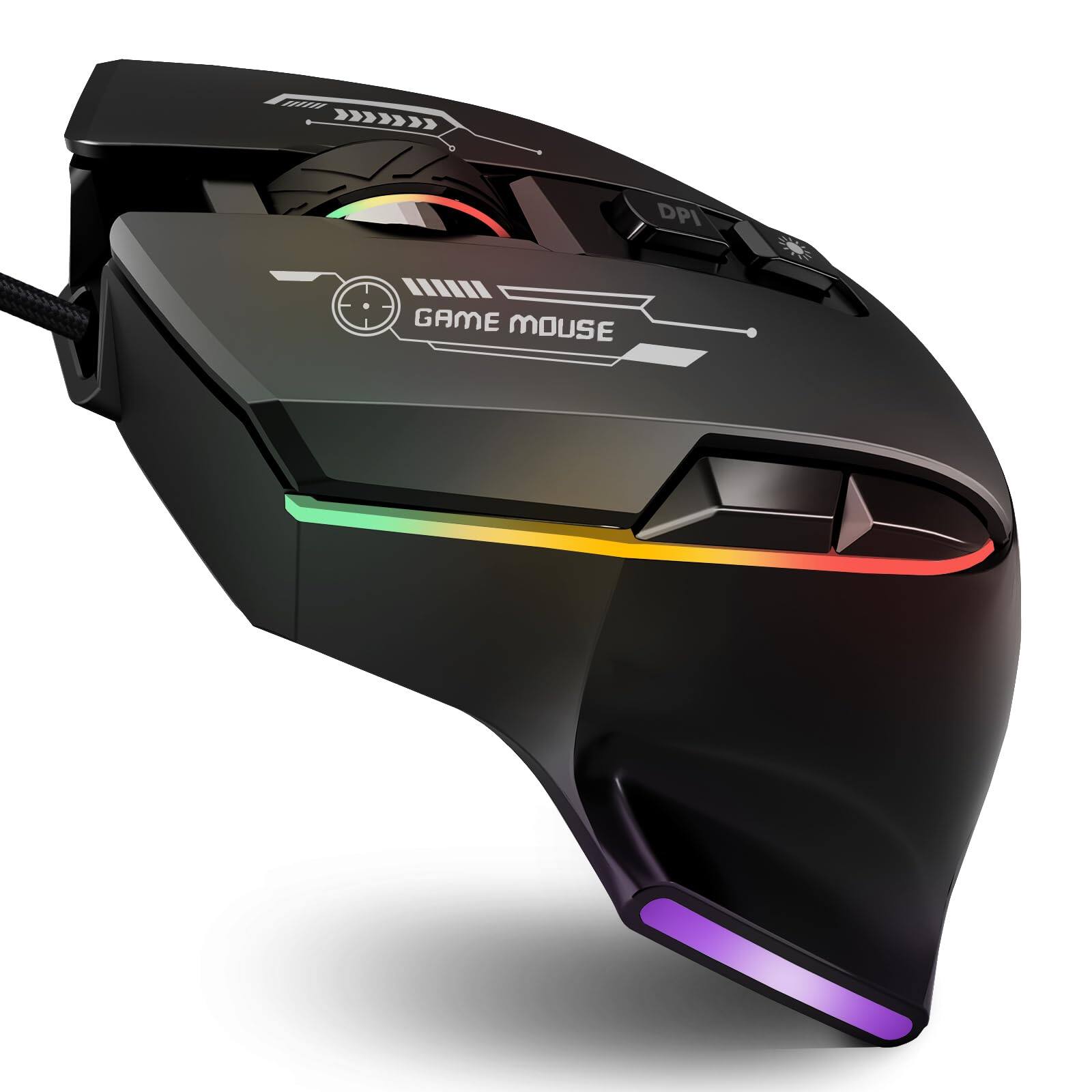Earthley Blooms - Gaming Mouse Wired With Rgb Backlit Adjustable Pc Mice 7 Rogrammable Macro Buttonsg Gamer For Desktop - Wireless - Black