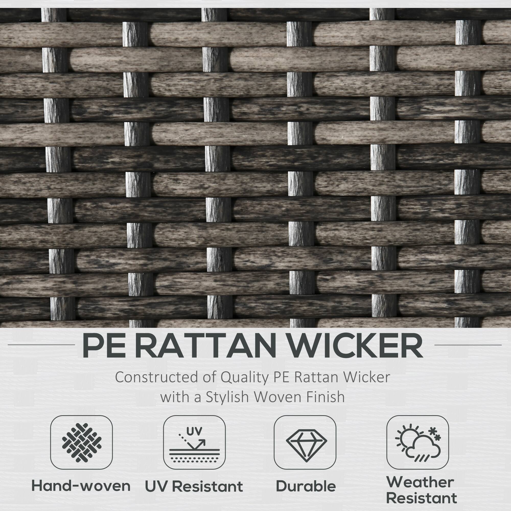 PE RATTAN WICKER  
Constructed of Quality PE Rattan Wicker with a Stylish Woven Finish  

- Hand-woven  
- UV Resistant  
- Durable  
- Weather Resistant
